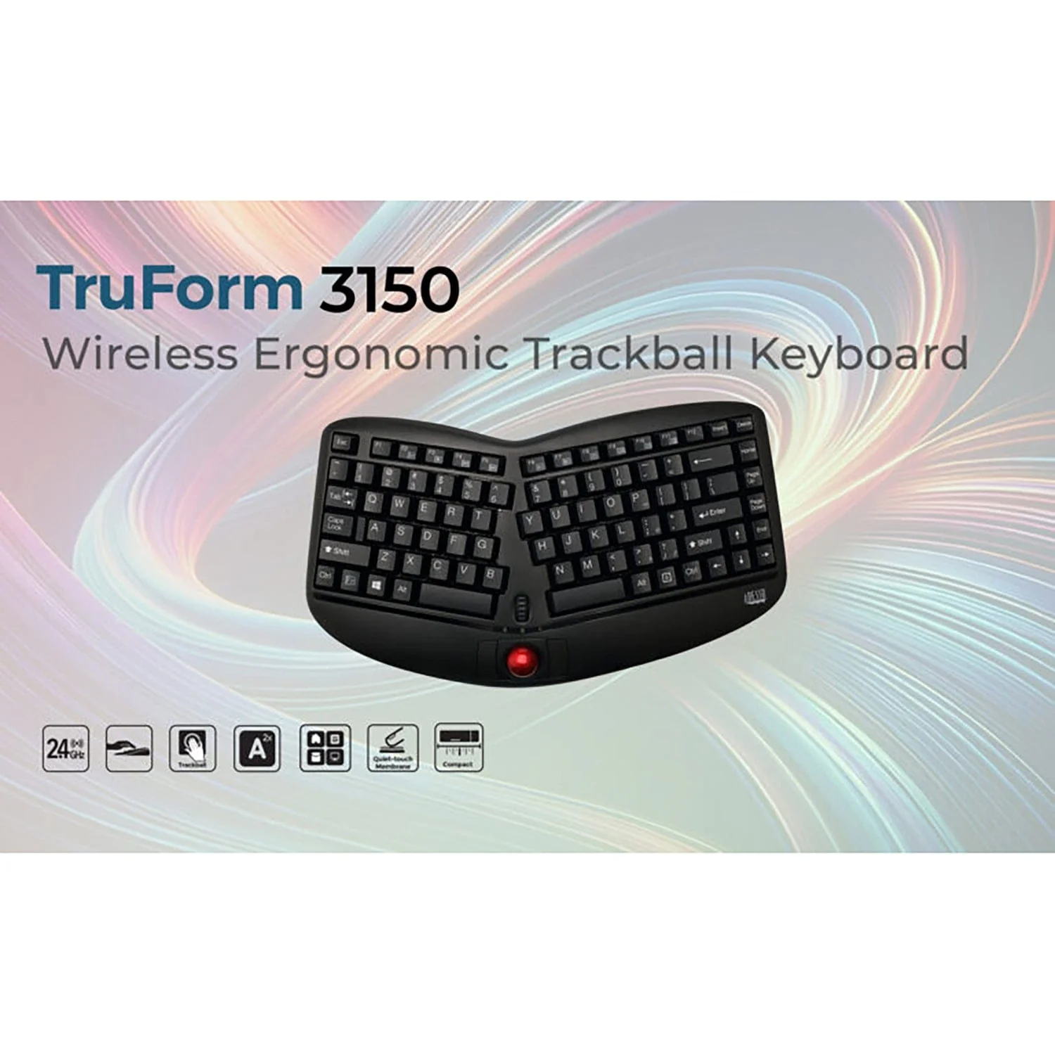 Adesso 2.4-GHz Wireless TruForm Ergonomic Computer Keyboard with Trackball, for Windows, Mini - Image 9