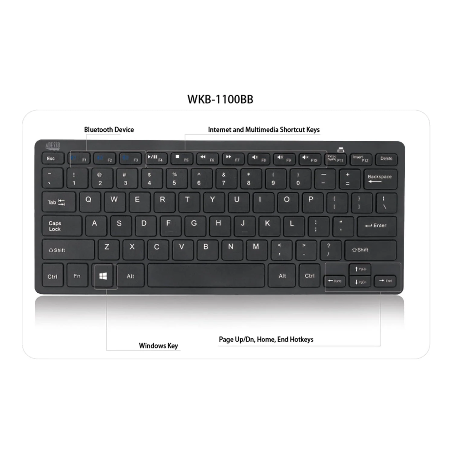 Adesso Bluetooth SlimTouch Computer Keyboard with Scissor Switches, for Windows, Mini - Image 6