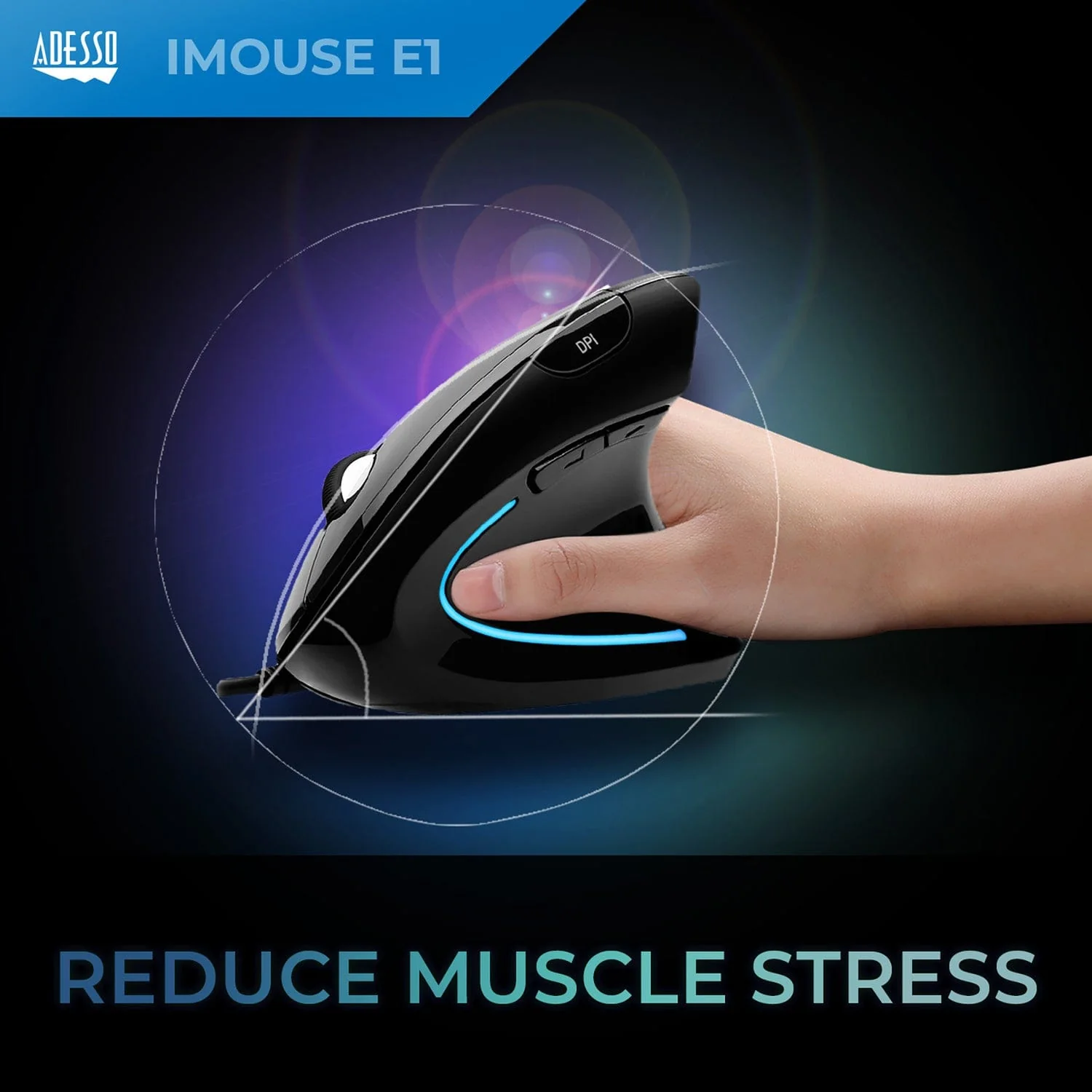 Adesso iMouse E1 Wired USB Vertical Ergonomic Optical Mouse, 6 Buttons, 1600 DPI, for PC - Image 4