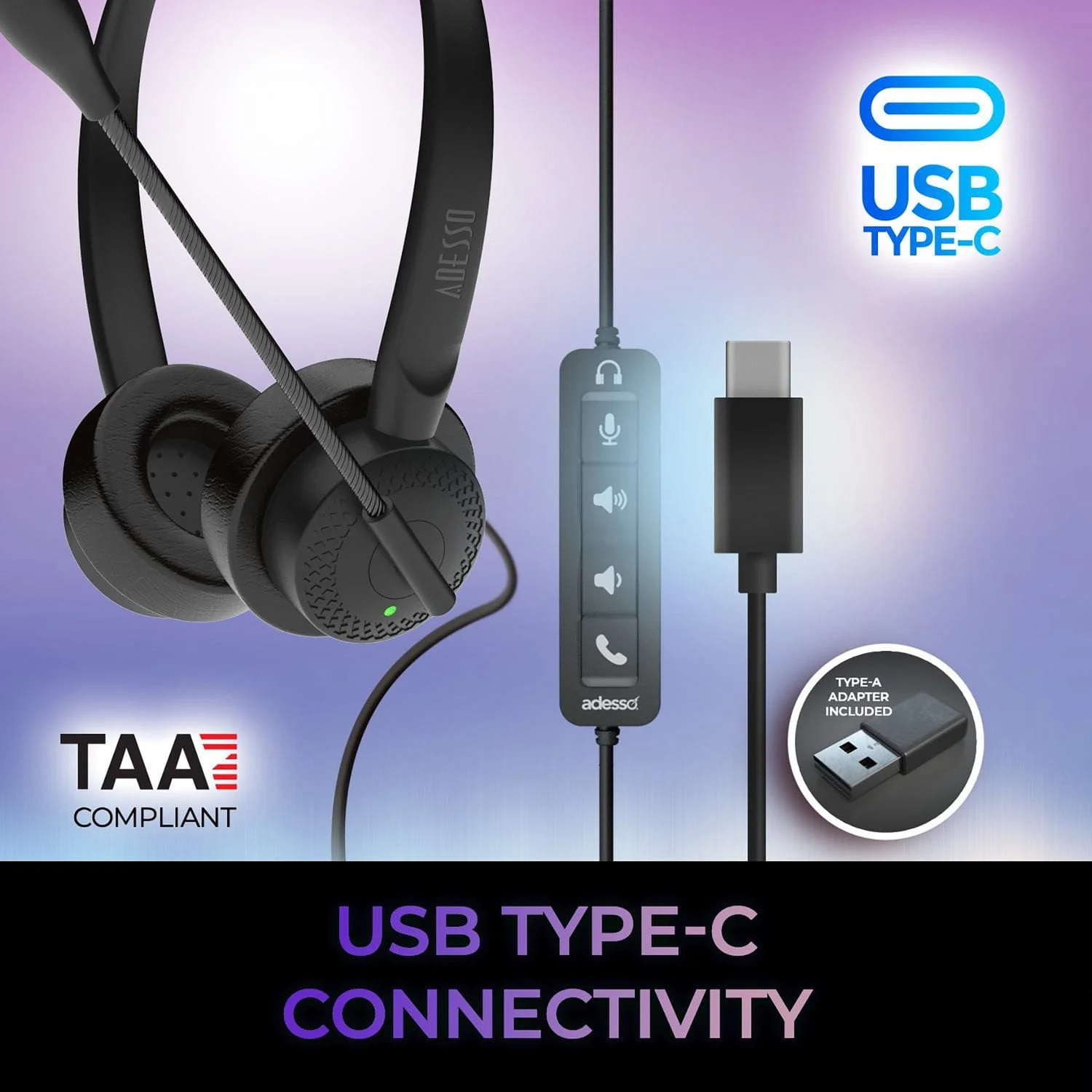 Adesso Xtream P4T-TAA Push-to-Talk Headset with Microphone, TAA Compliant - Image 2