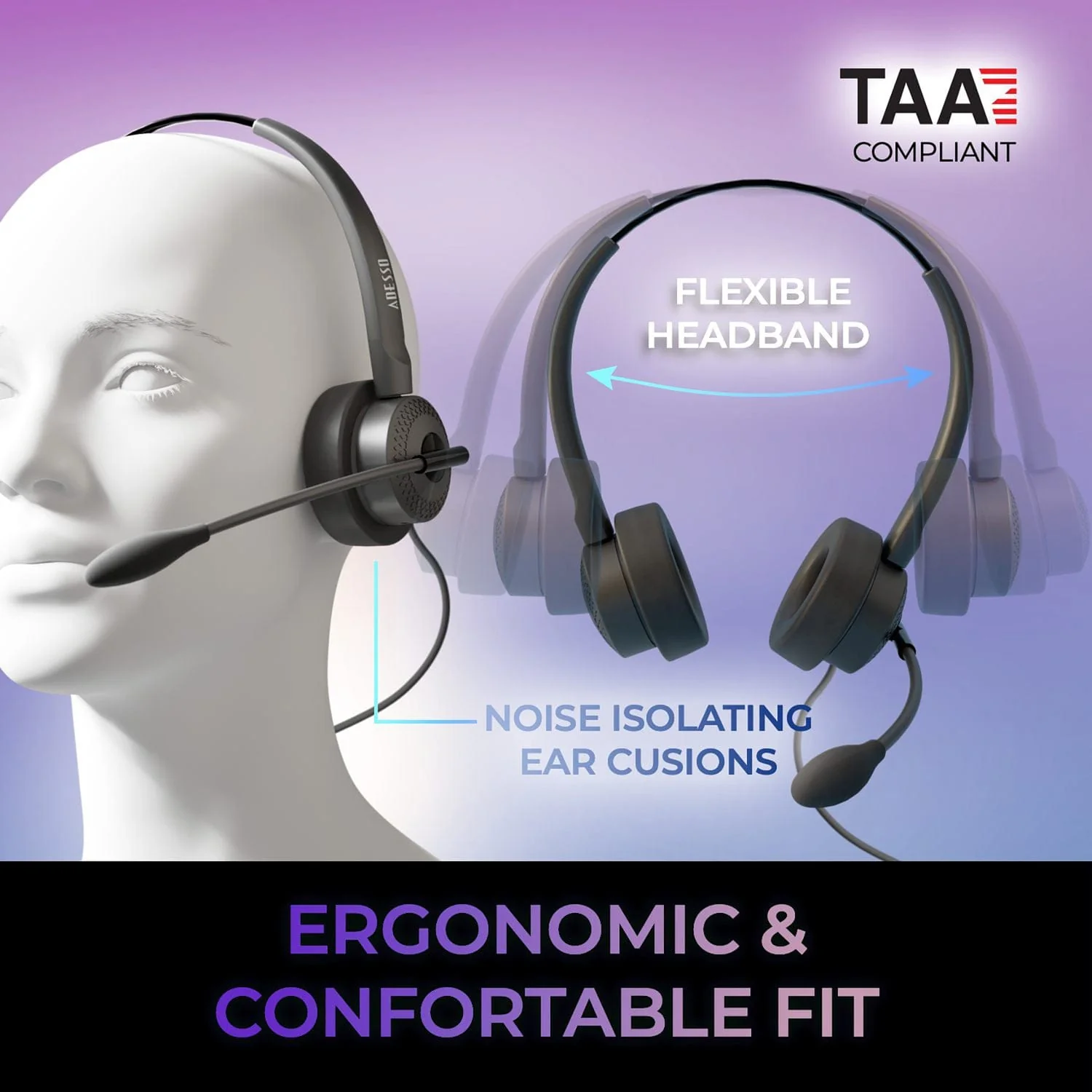 Adesso Xtream P4T-TAA Push-to-Talk Headset with Microphone, TAA Compliant - Image 7