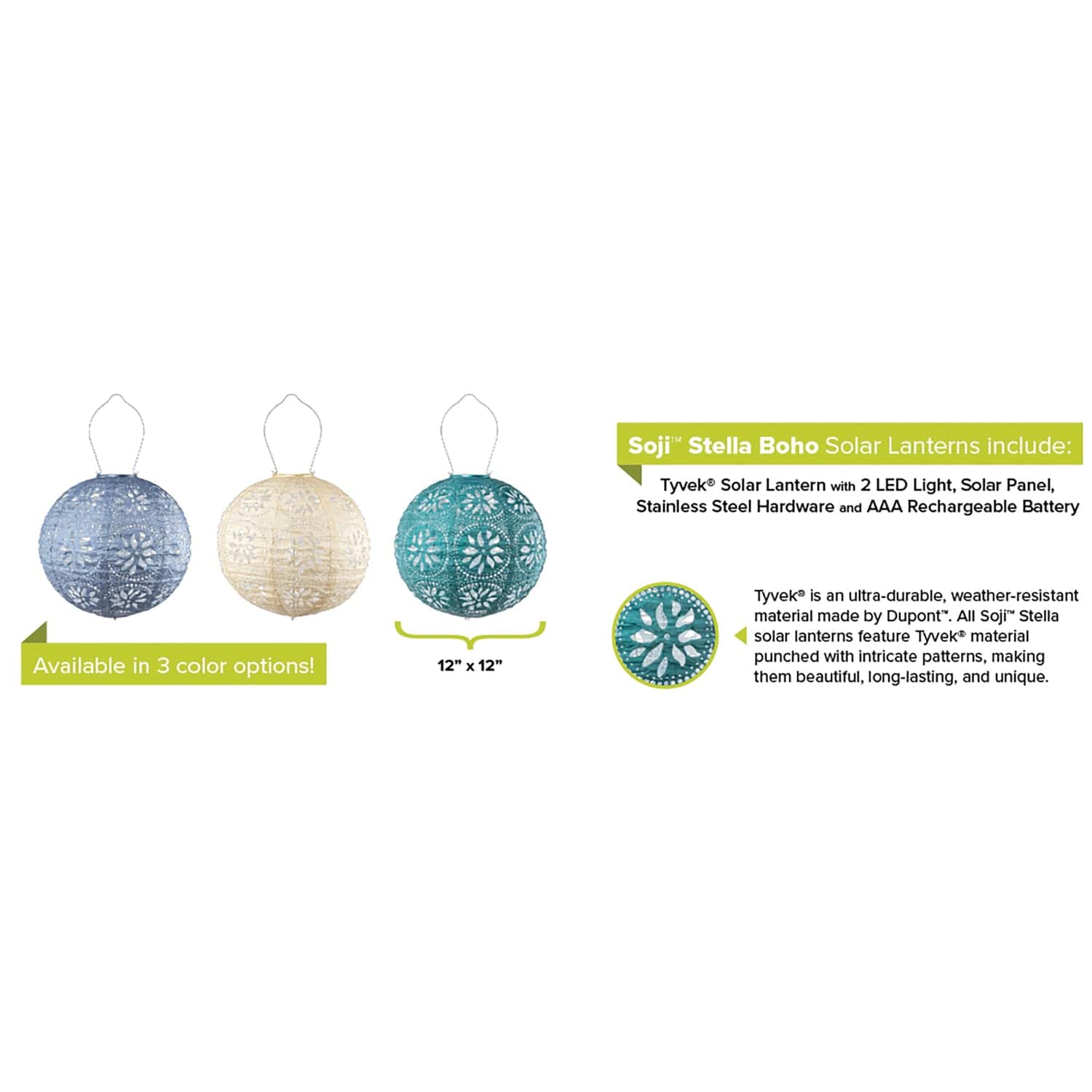 Allsop Home Garden Soji Stella Boho Globe 12-In. Tyvek Solar Lantern - Image 5
