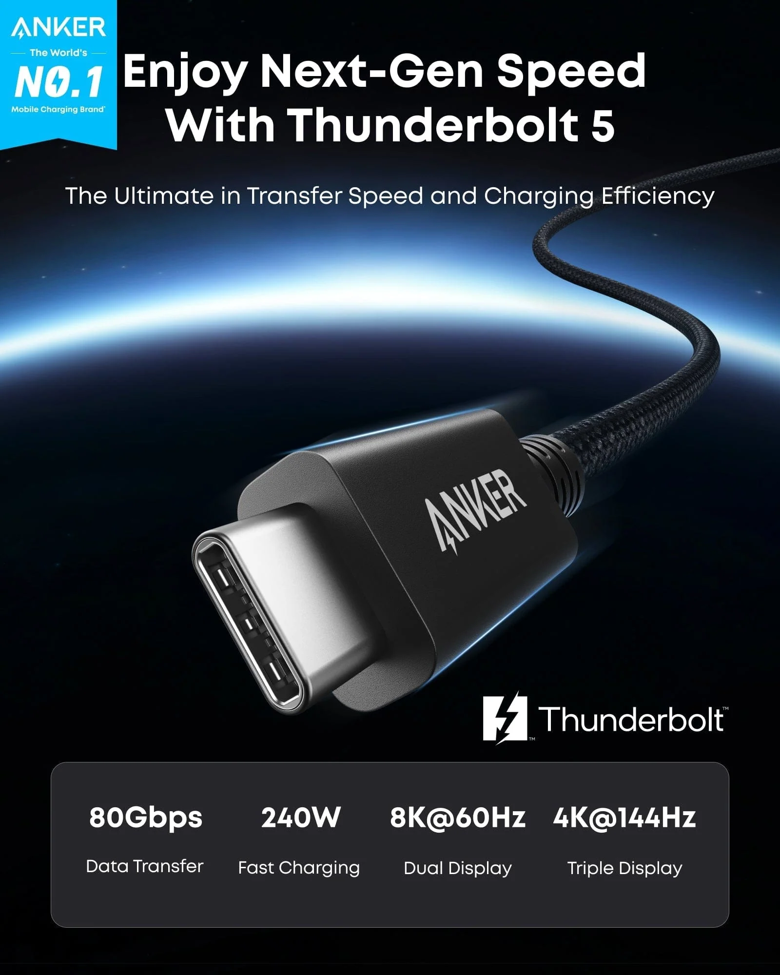 Anker Prime Thunderbolt 5 Cable (3.3 ft, 80Gbps, 240W) - Image 14