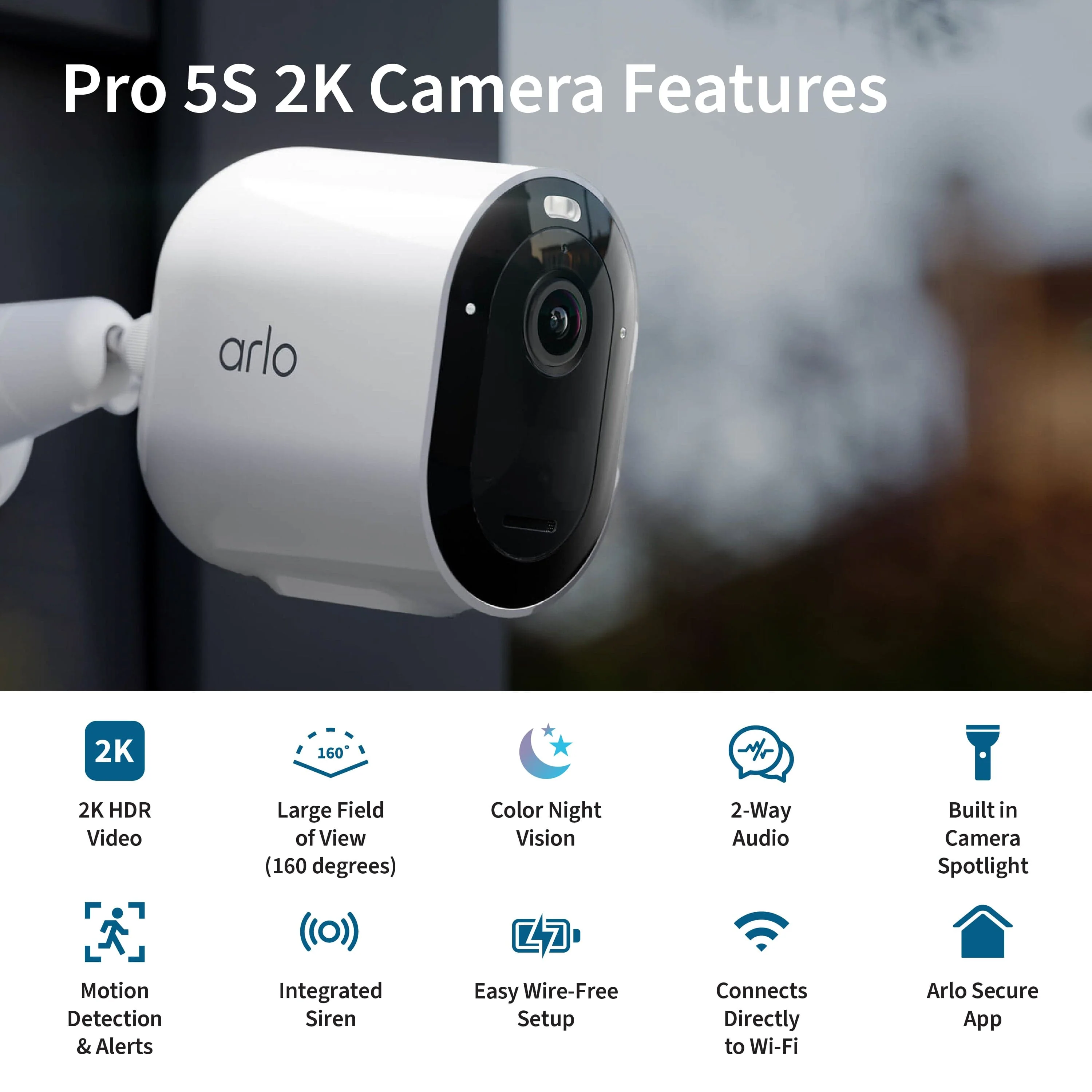 Arlo Pro 5S Camera, 3-Pack, White - Certified Refurbished - Image 2