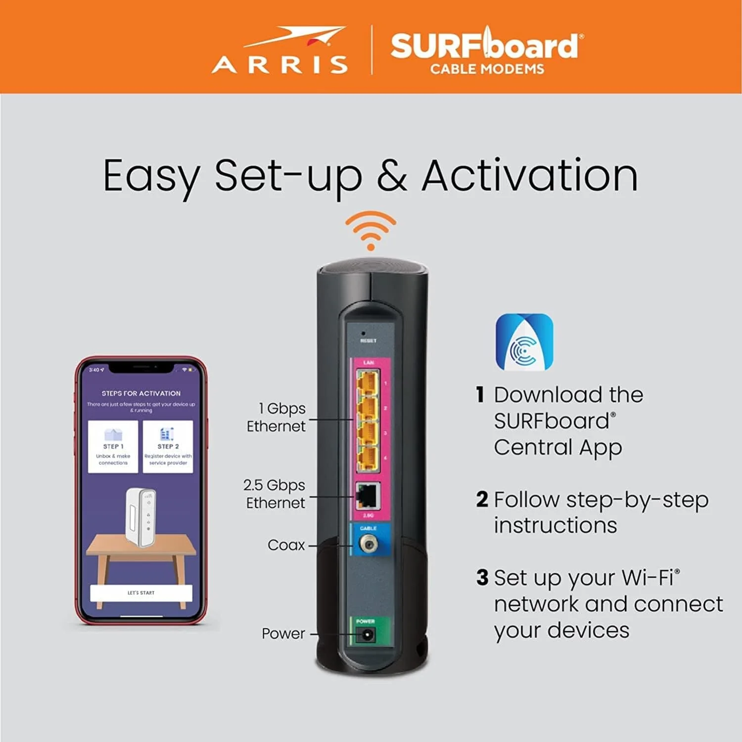 Arris G36 SURFboard Cable Modem Router Combo DOCSIS 3.1 Multi-Gigabit WiFi 6 AX3000 - Certified Refurbished - Image 8