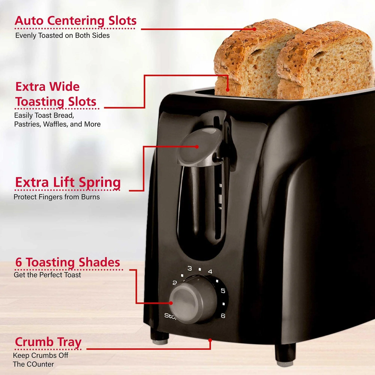Brentwood Cool-Touch 2-Slice Toaster, Black - Image 4