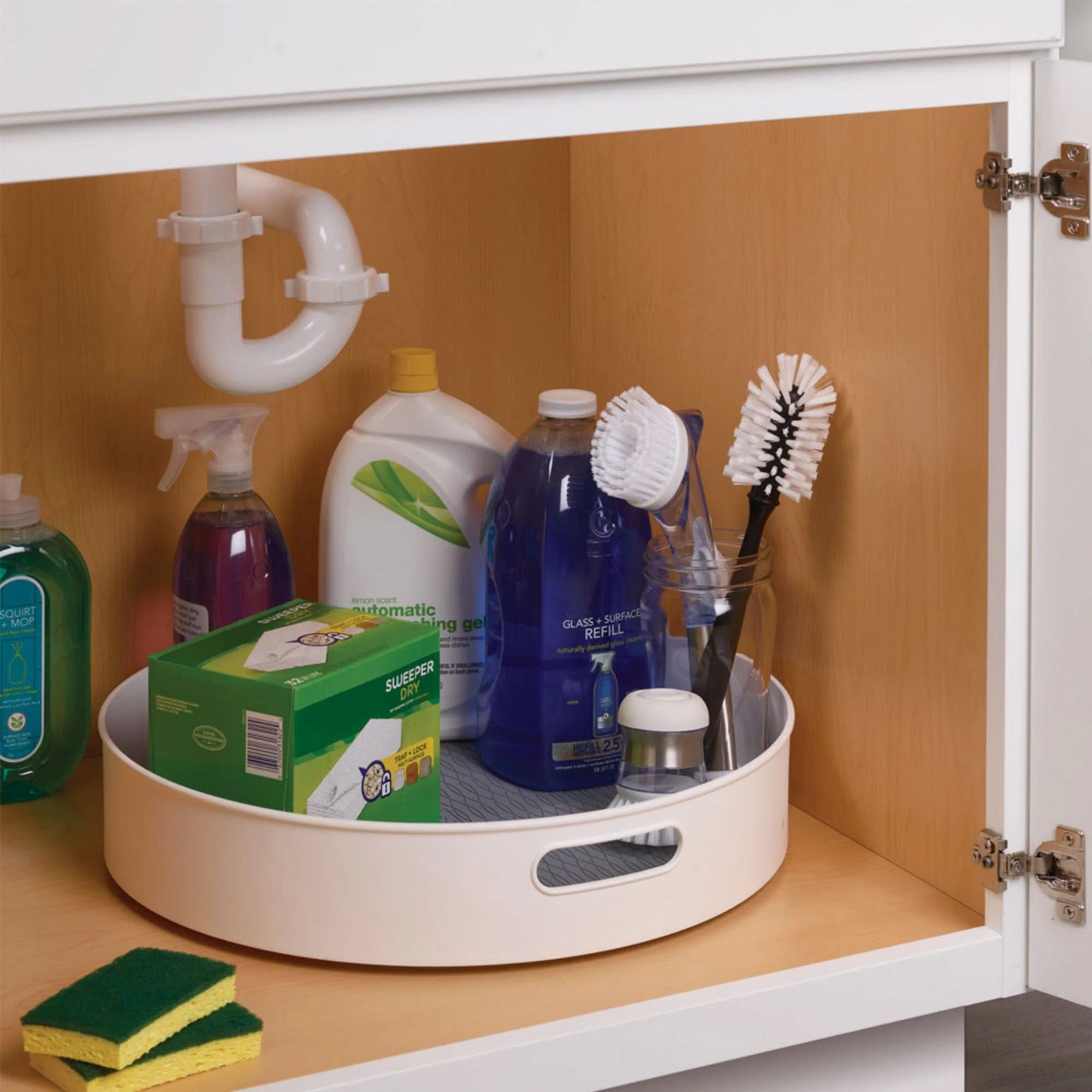 Copco Under-Sink Pantry and Cabinet Organizer, 18-Inch, Revolving Storage Solution, White and Gray - Image 3