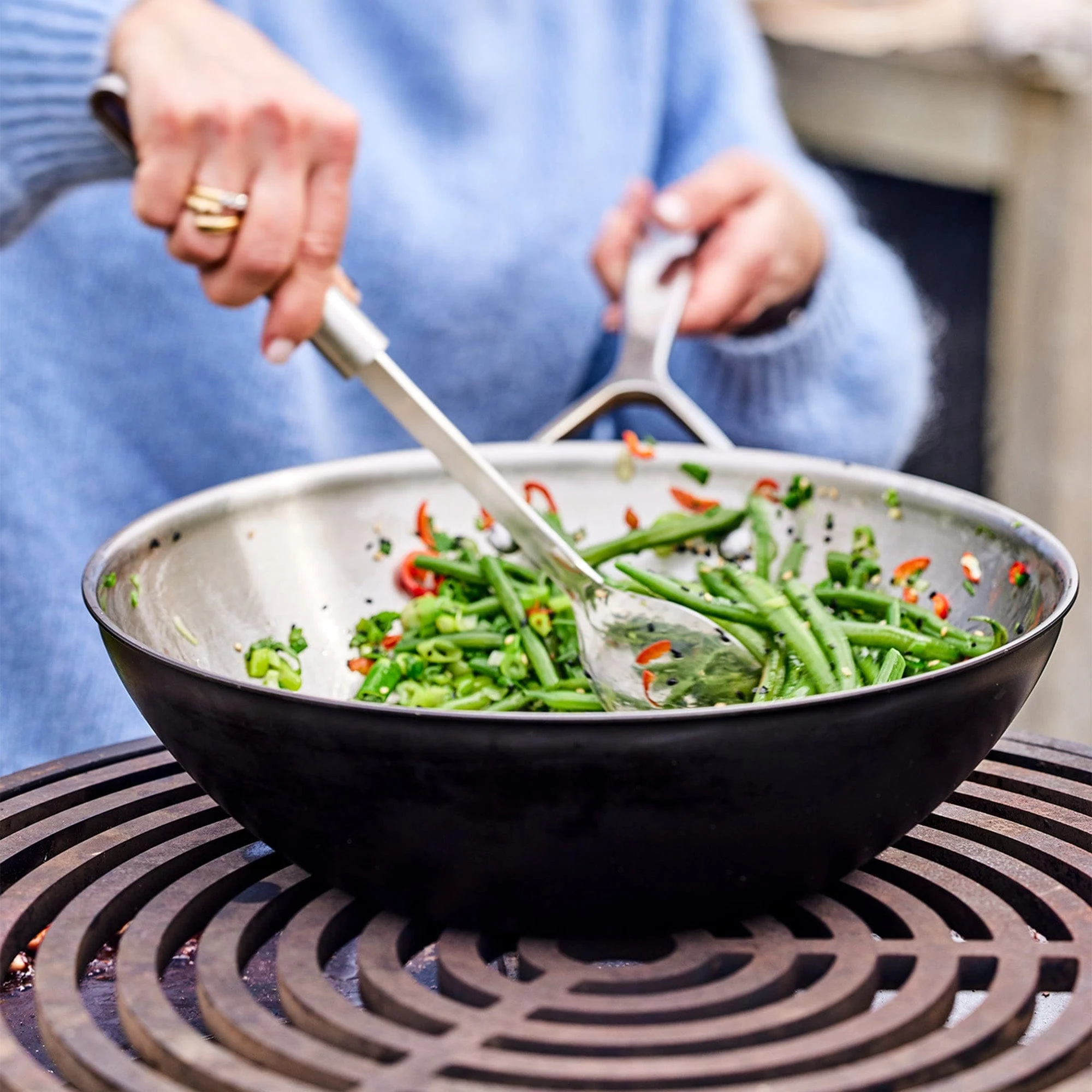 Demeyere Black 5 Stainless Steel Wok, with Ceramic Exterior Coating 3.2-qt - Image 2