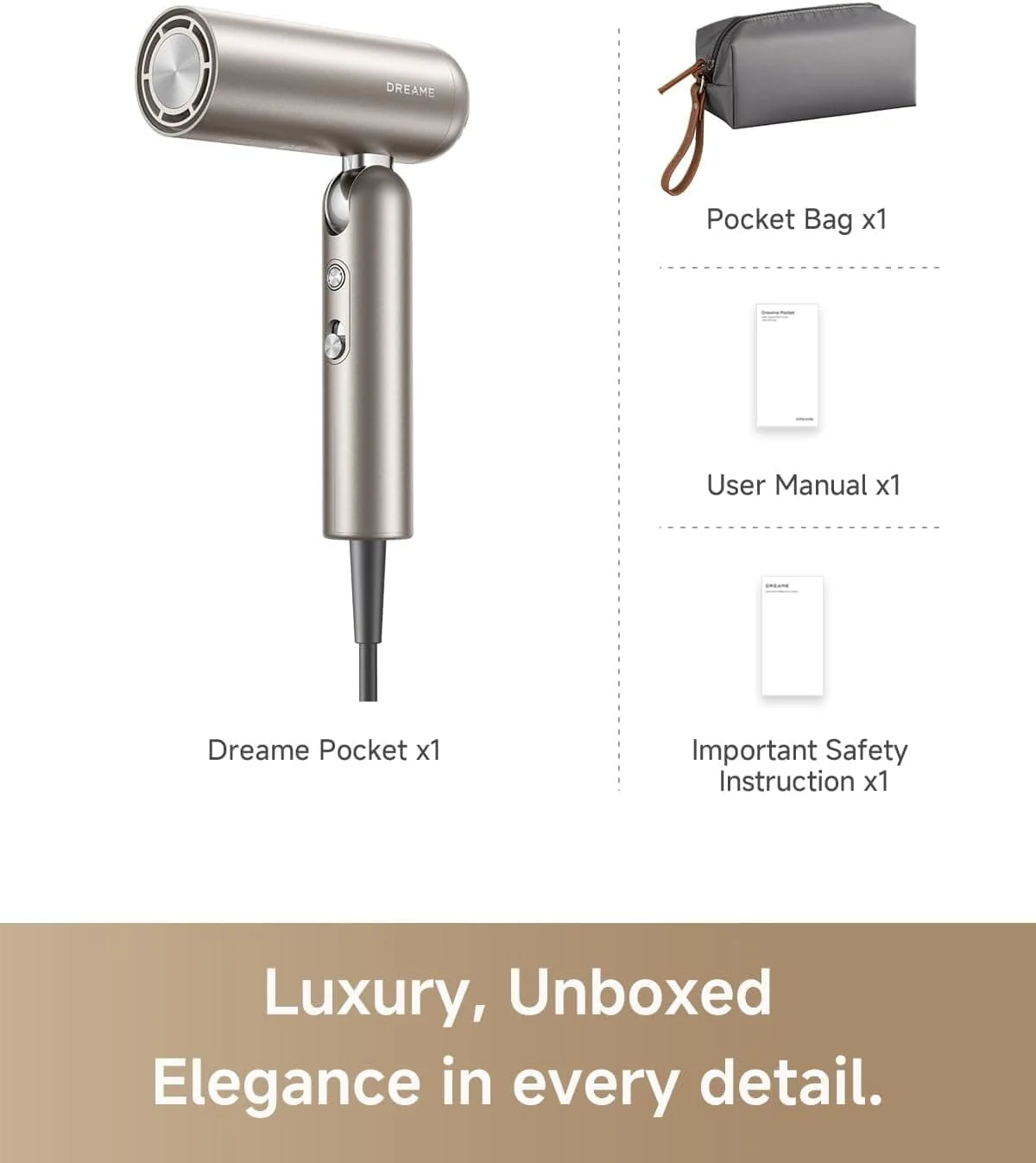 Dreame Pocket Pure High-Speed Hair Dryer, Lightweight Foldable Blow Dryer, 110000 RPM Motor, Ionic Care, 5 Modes, Travel Bag, Quiet Fast Drying - Image 9