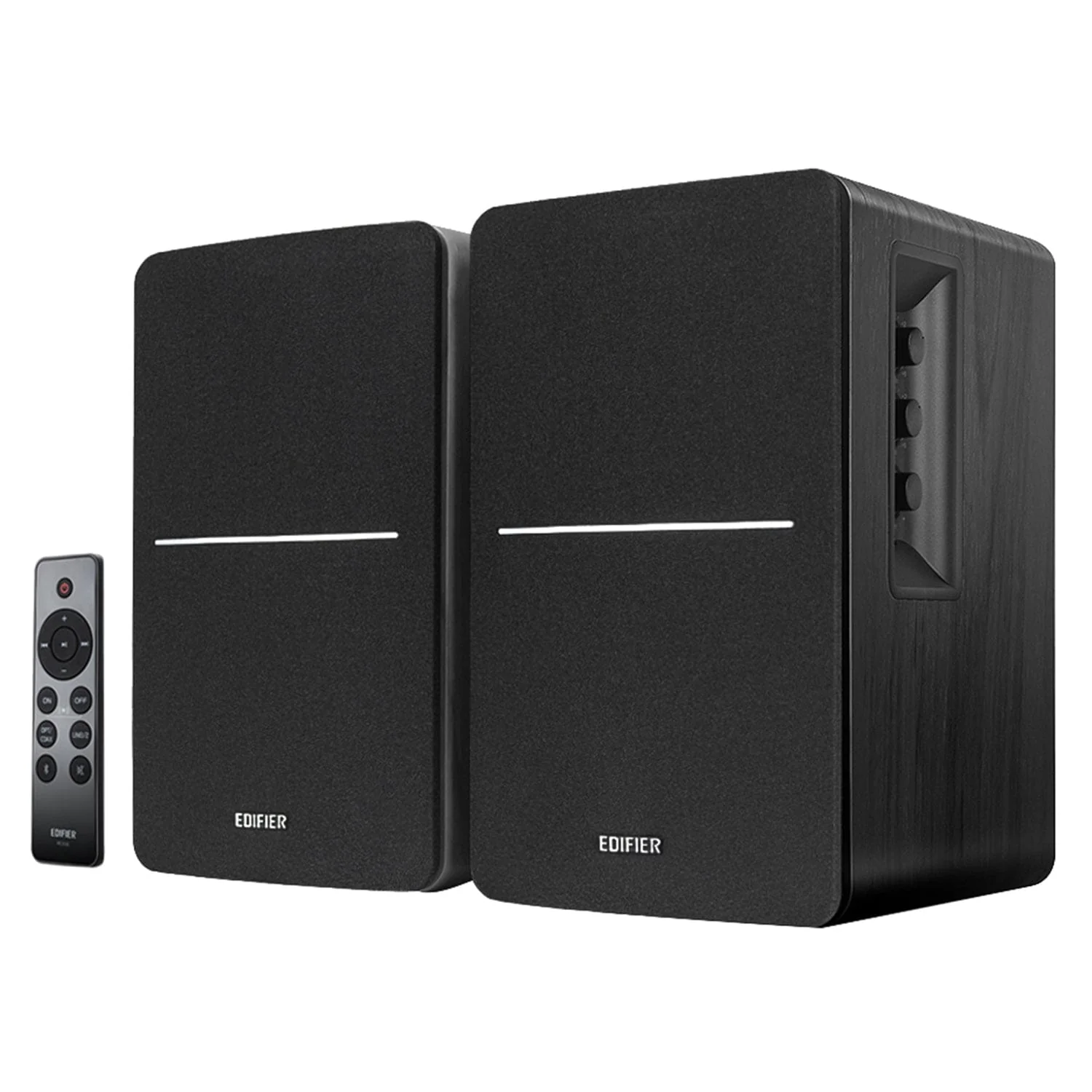 Edifier 42-Watt Continuous-Power Amplified Bluetooth Retro-Style Bookshelf Speaker System with Sub Out and Remote, R1280DBs, 2 Count, Black