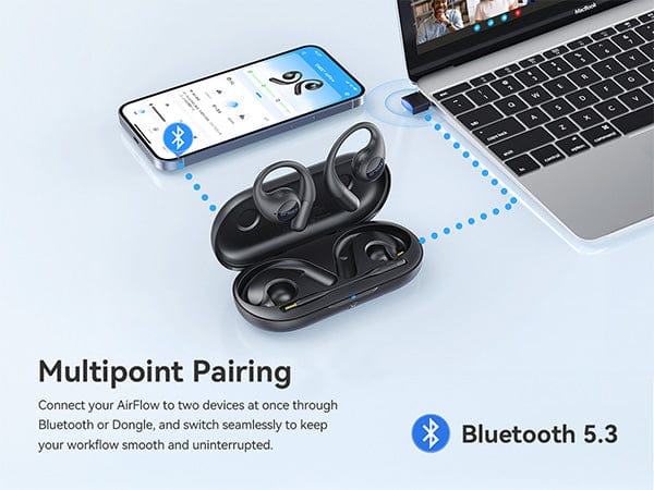 EMEET Airflow Open-Ear Earbuds with Detachable Boompole and Uplink Noise Cancellation, Black - Image 7