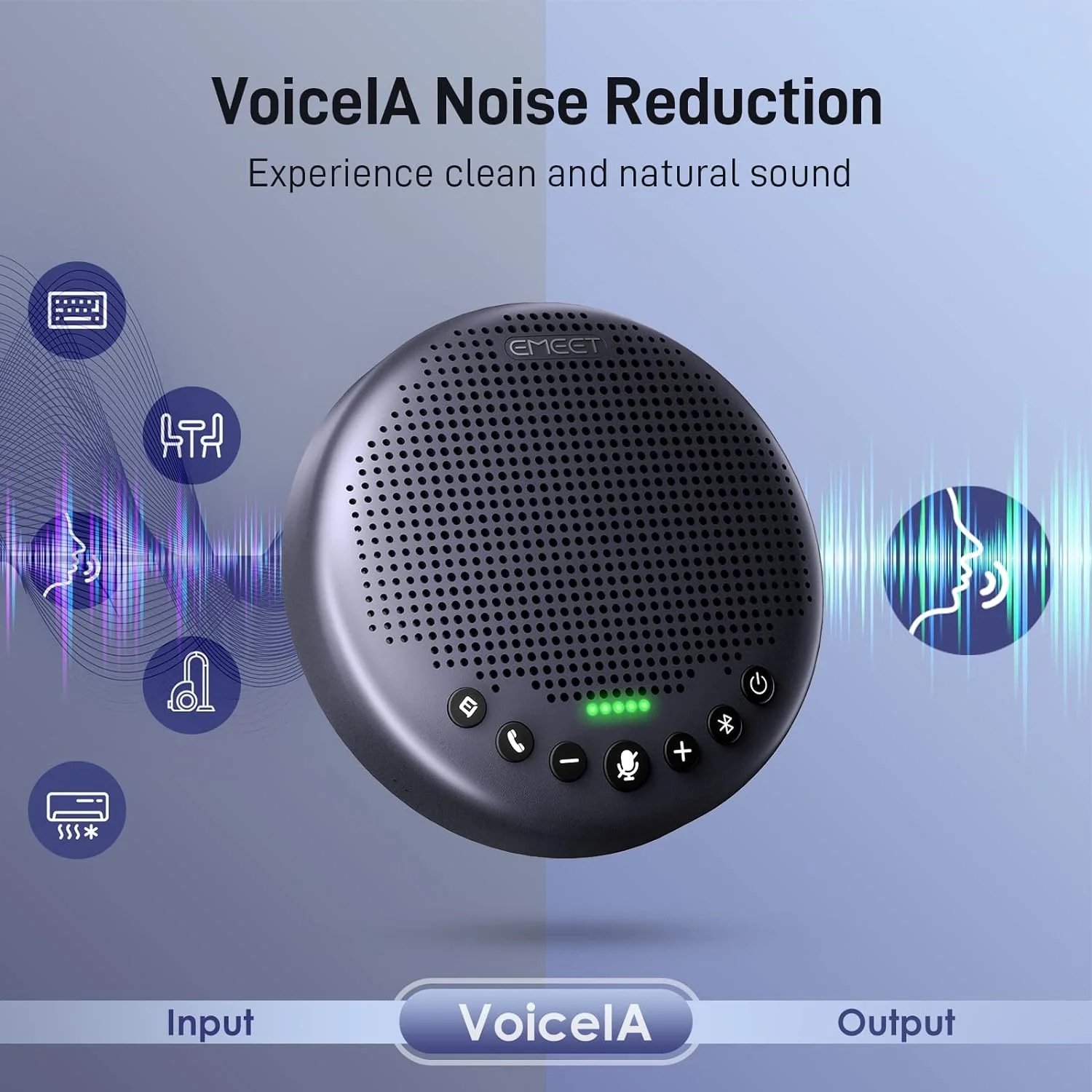 EMEET Luna Plus Speakerphone, 8 Noise Cancelling Mics, USB/Bluetooth/Dongle with Extra Extension Mic, Gray - Image 5