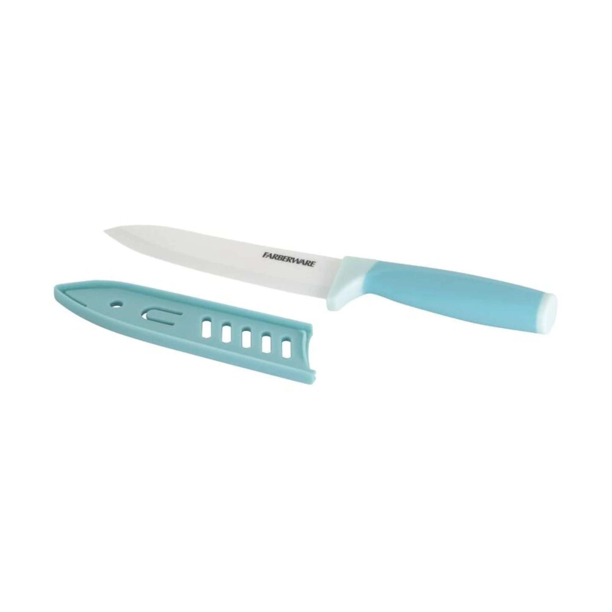 Farberware Ceramic Chef Knife with Custom-Fit Blade Cover, Razor-Sharp Kitchen Knife with Ergonomic, Soft-Grip Handle, Dishwasher-Safe, 6-inch, Aqua - Image 2
