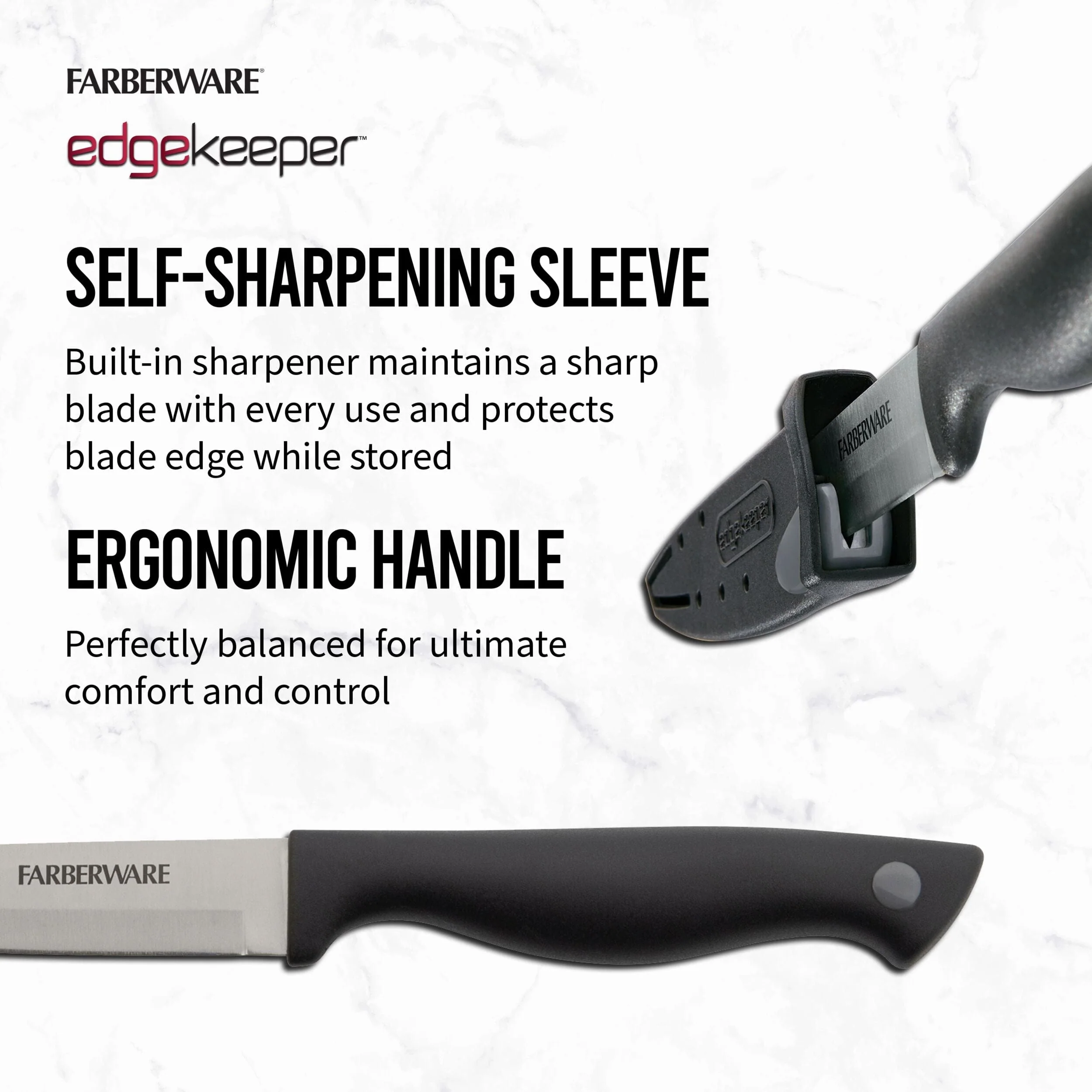 Farberware Edgekeeper 3.5-Inch Paring Knife with Self-Sharpening Blade Cover, High Carbon, Stainless Steel, Ergonomic Handle, Black - Image 3