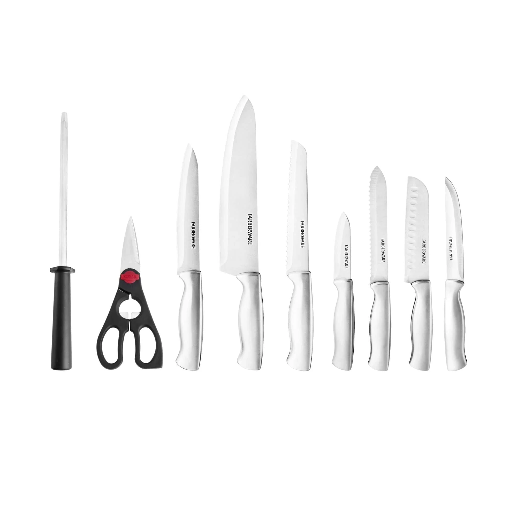 Farberware High-Carbon Stamped Stainless Steel Kitchen Knife Block Set with Steak Knives, with Wood Block, 15 Piece, Black - Image 2