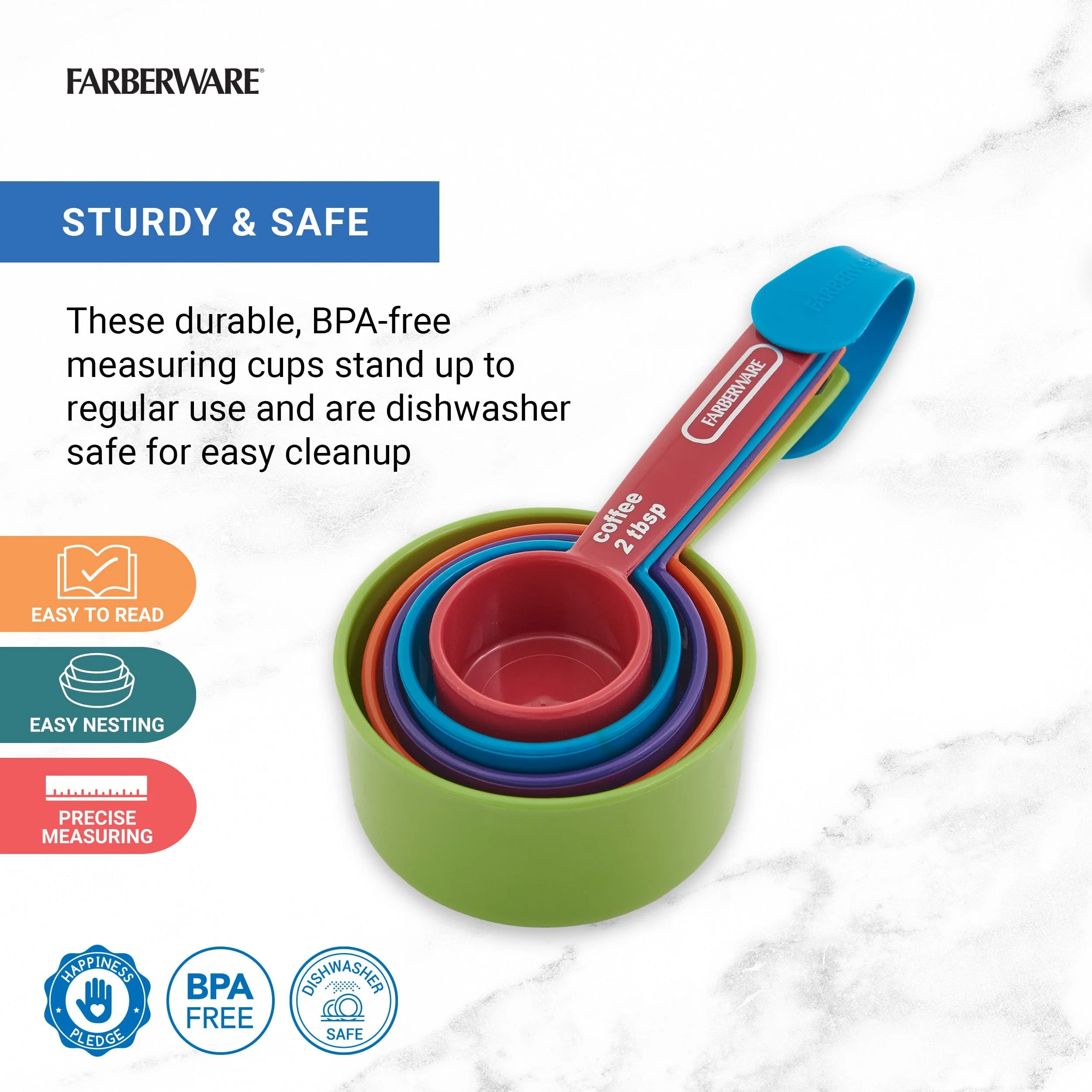 Farberware Professional Plastic Measuring Cups with Coffee Spoon, Set of 5, Colors may vary - Image 2
