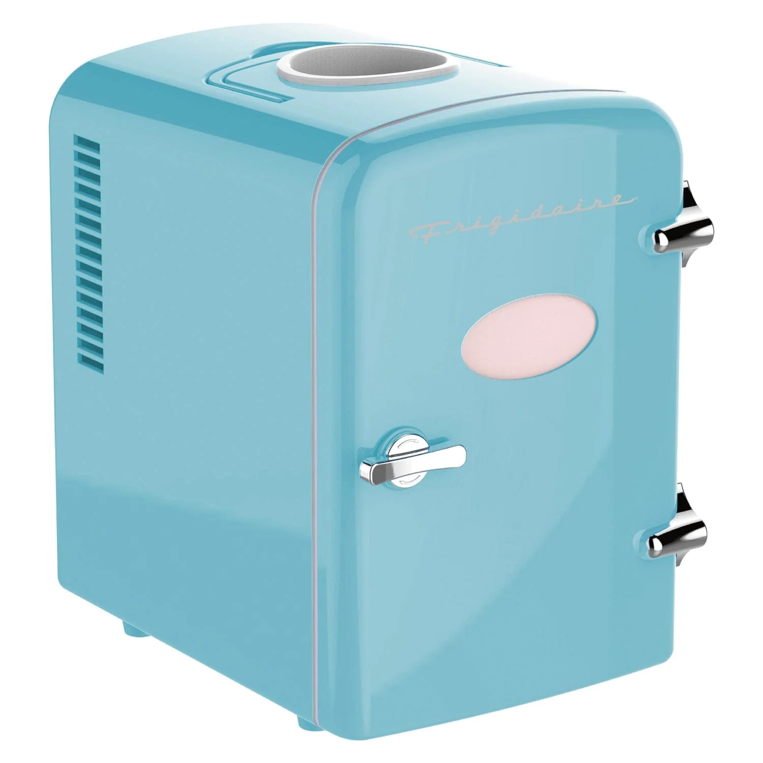 Frigidaire 6+1-Can 48-Watt Retro Mini Portable Fridge with Top-Mounted Active-Cooling Can Holder, Blue