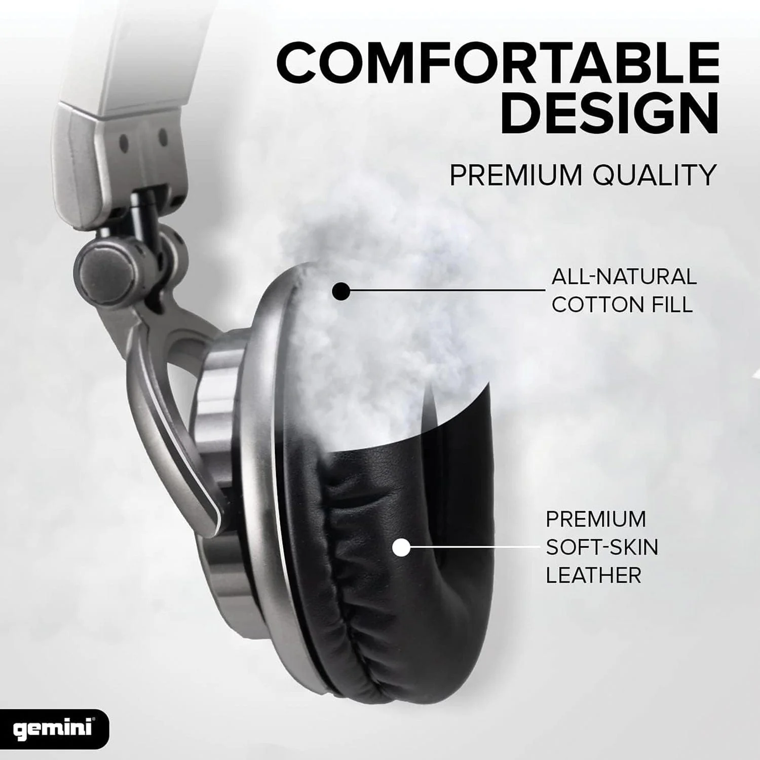 Gemini Over-the-Ear Professional DJ Headphones, Silver and Black, DJX-500 - Image 3