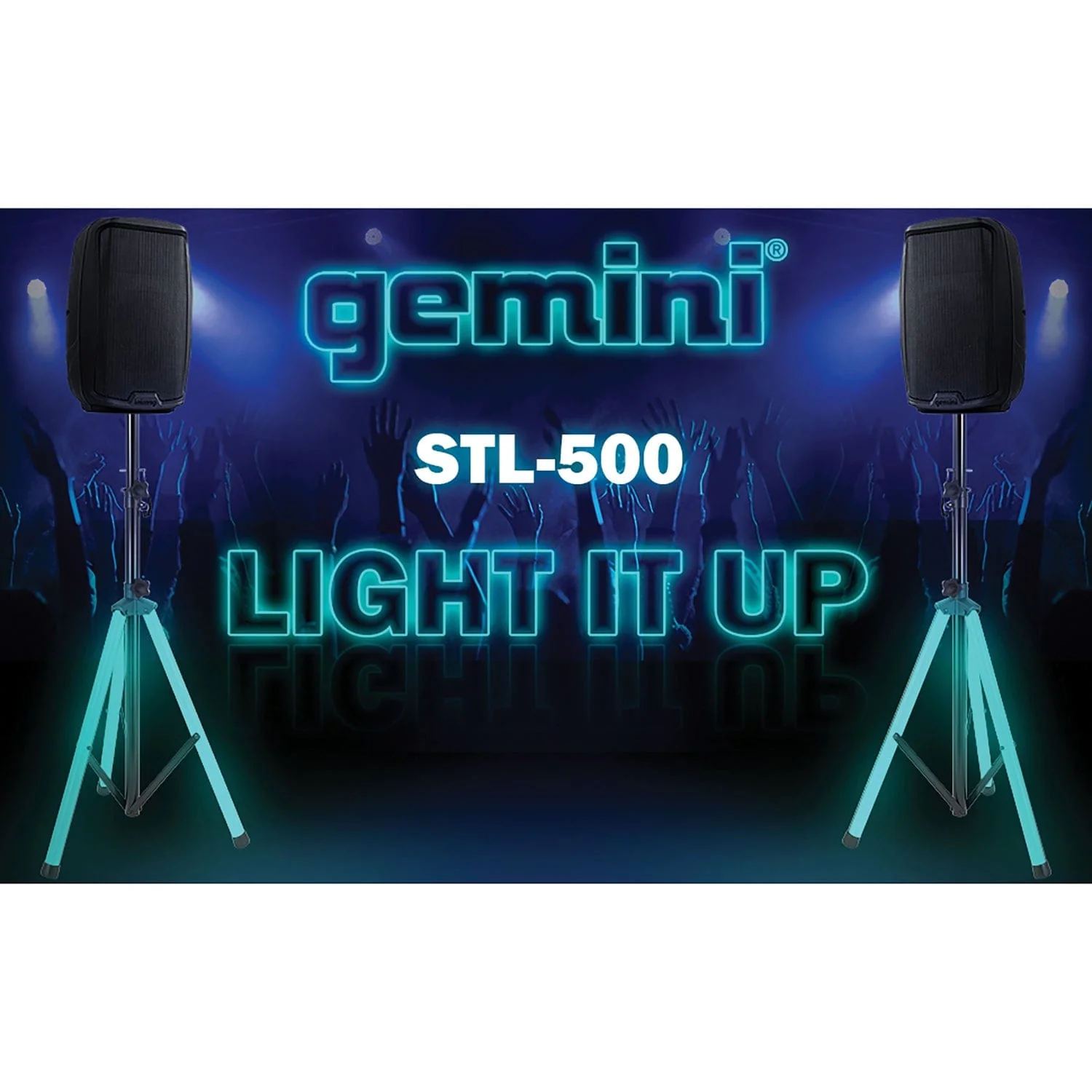 Gemini Professional Adjustable PA LED Speaker Stand with Remote, Black with Color-Changing Legs, STL-500 - Image 2