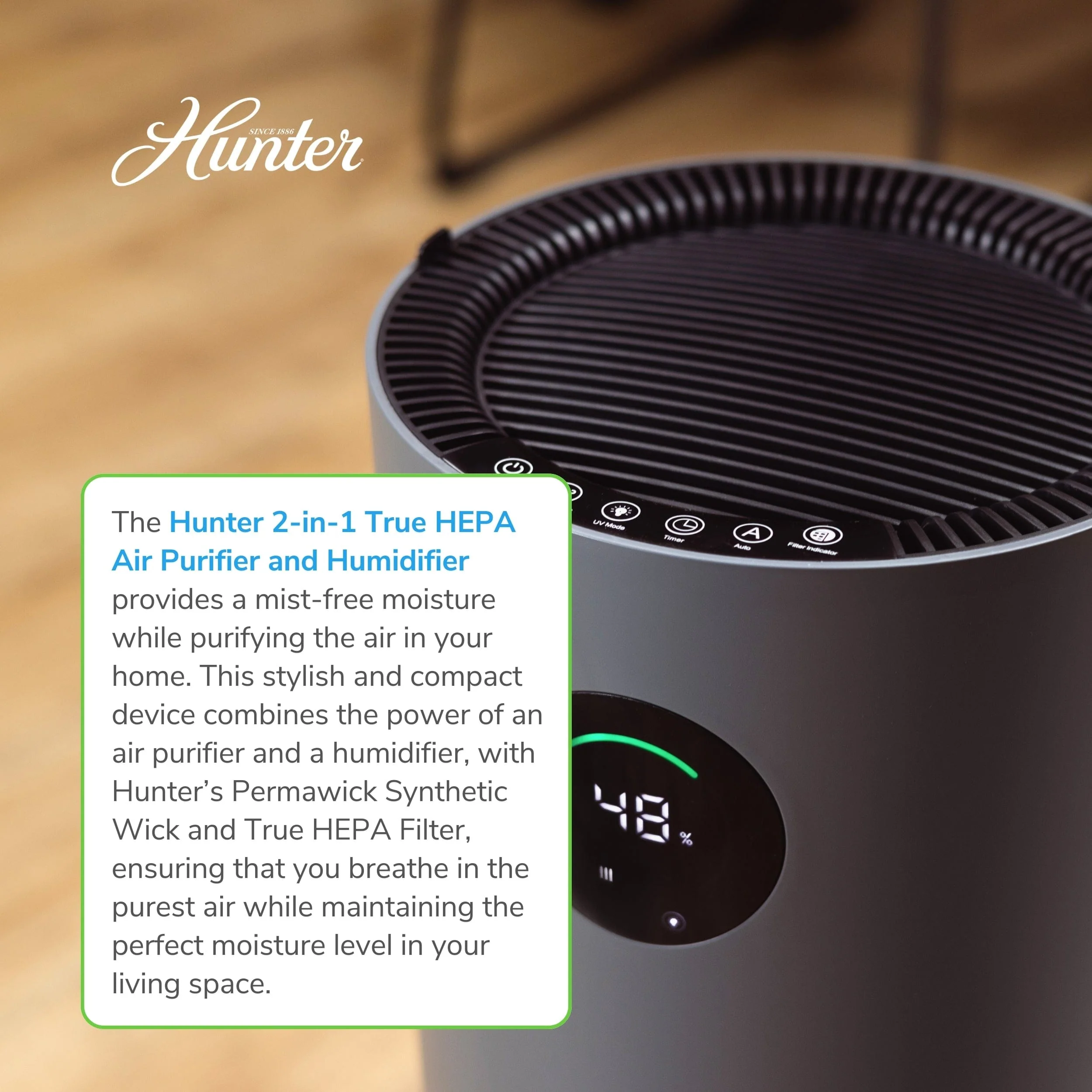 Hunter 2-in-1 True HEPA Mist-Free Air Purifier & Humidifier, HPH625 - Image 11