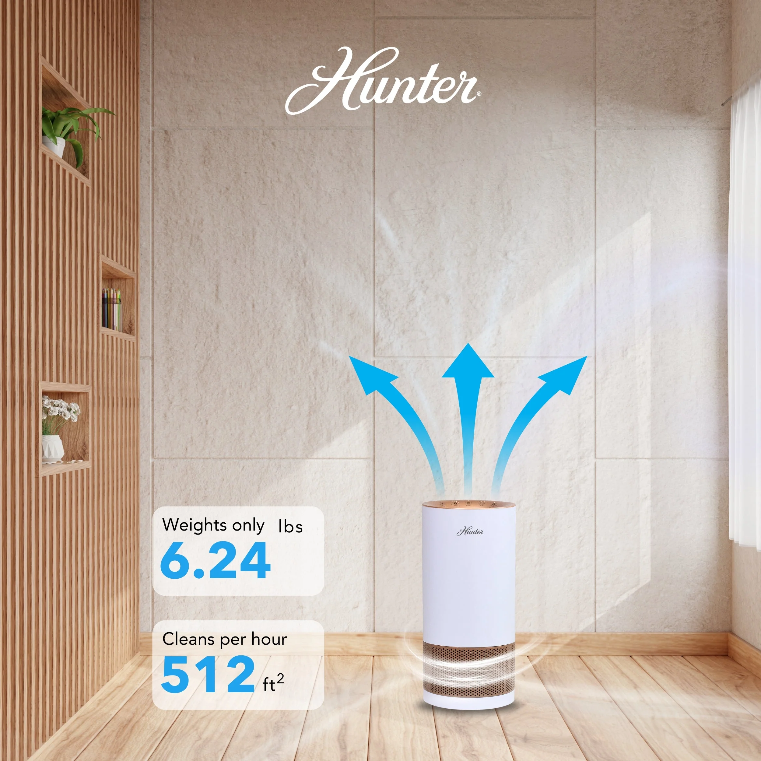 Hunter True HEPA Cylindrical Tower Air Purifier with UVC Light Technology, True HEPA, HP450UV - Image 7