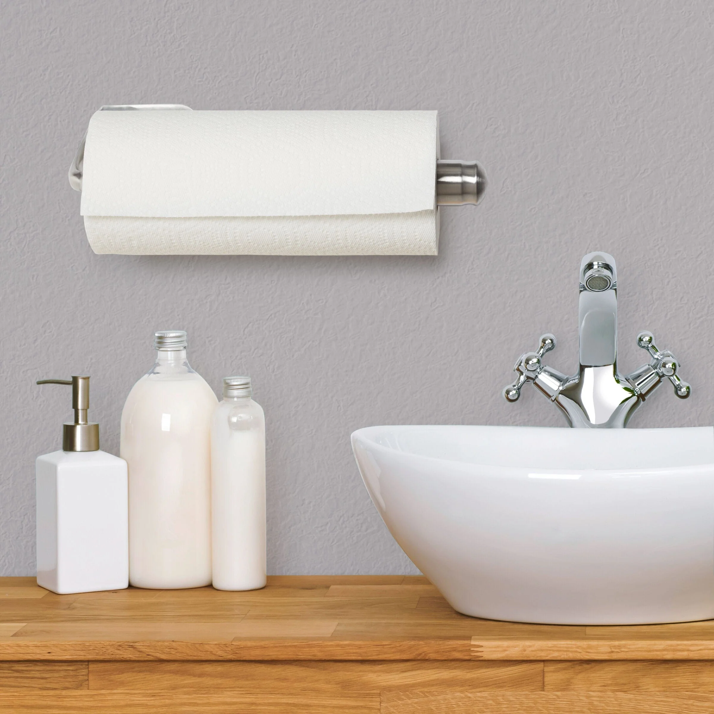 Kamenstein Perfect Tear Patented Wall Mount Paper Towel Holder, 14-Inch, Silver, Rounded Finial - Image 3