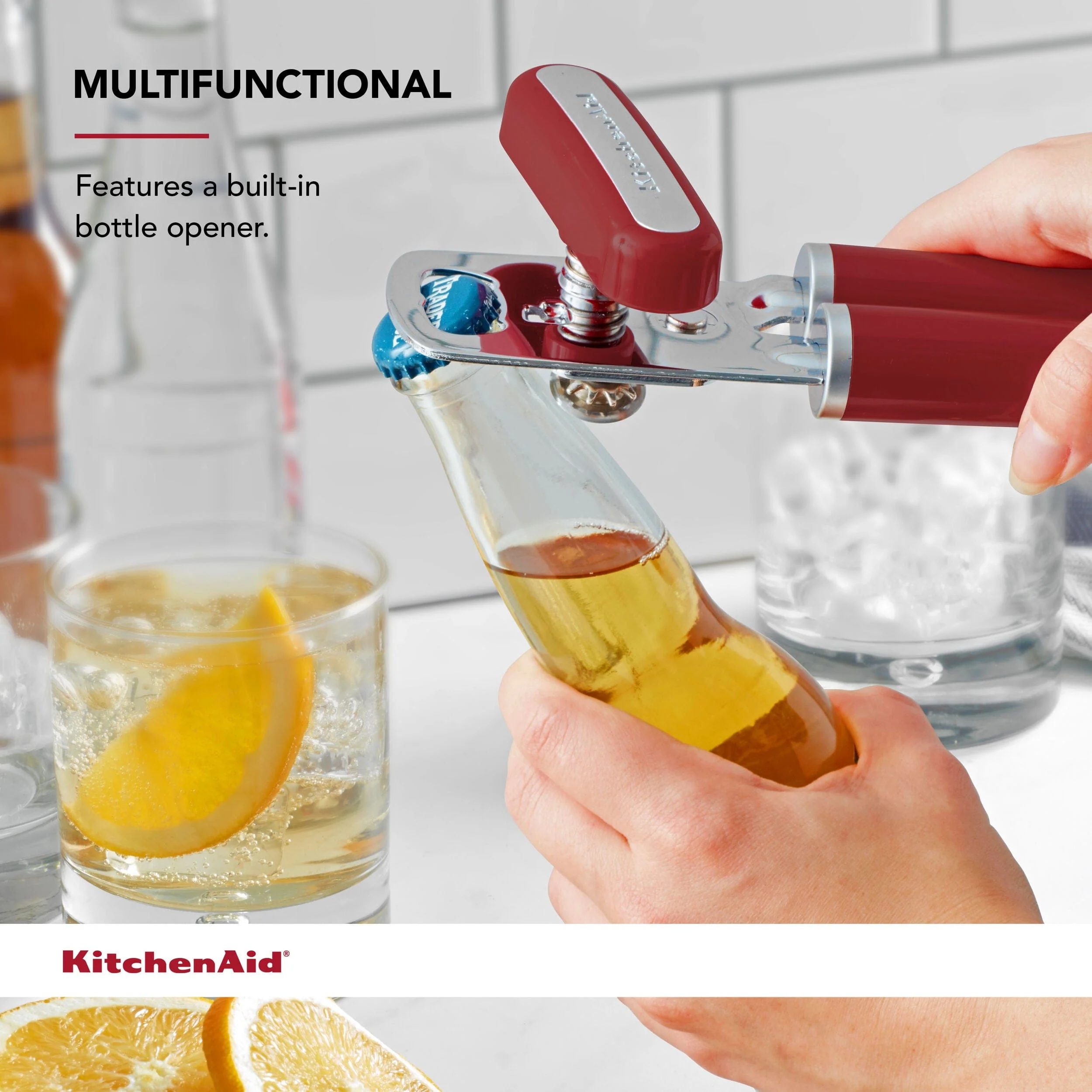 KitchenAid Classic Multifunction Can Opener / Bottle Opener, 8.34-Inch, Empire Red - Image 2