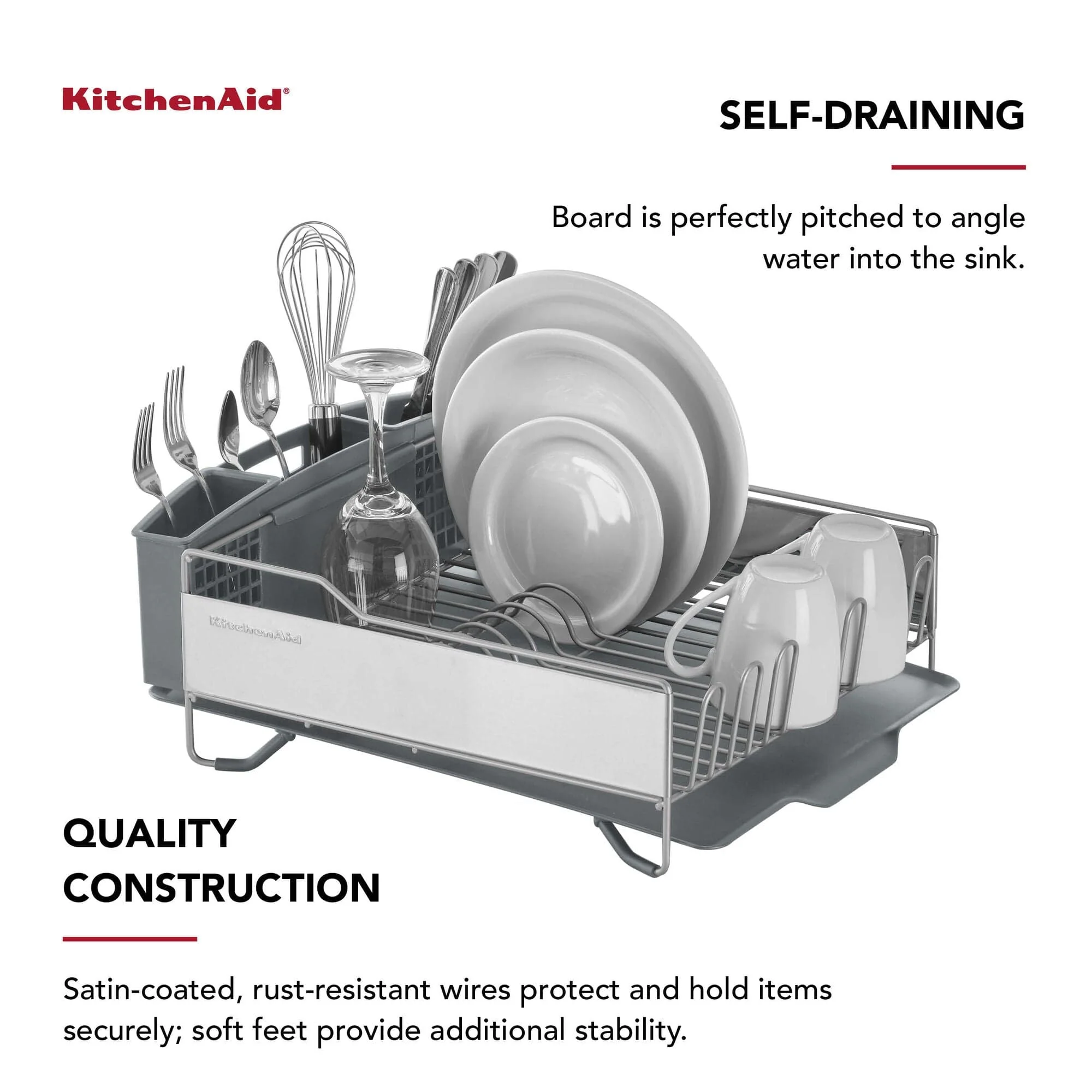 KitchenAid Full Size Dish Rack, Light Grey - Image 5