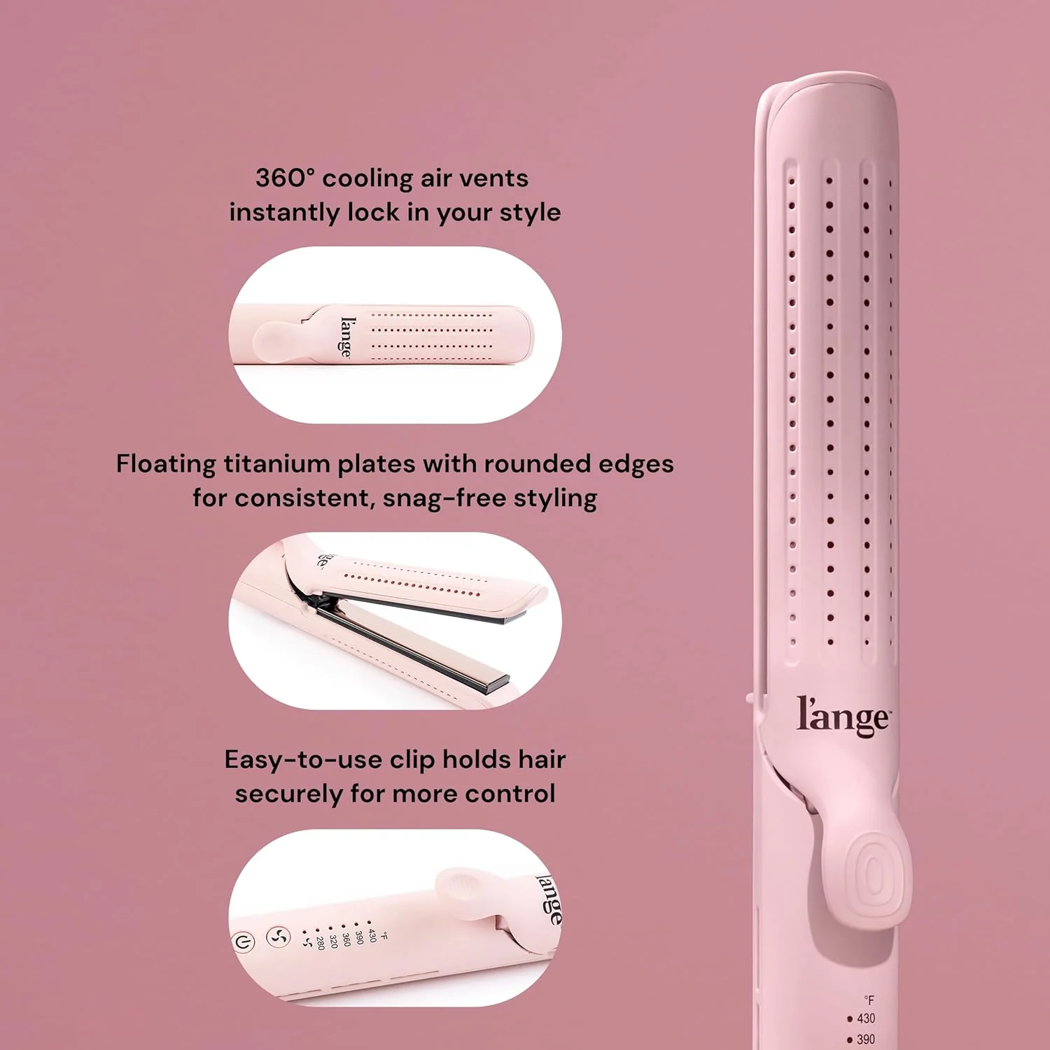L'ange Hair Le Duo Grande 360° Airflow Styler, 2-in-1 Curling Wand & Flat Iron, Cooling Vents, Adjustable Temp, Blush - Image 3