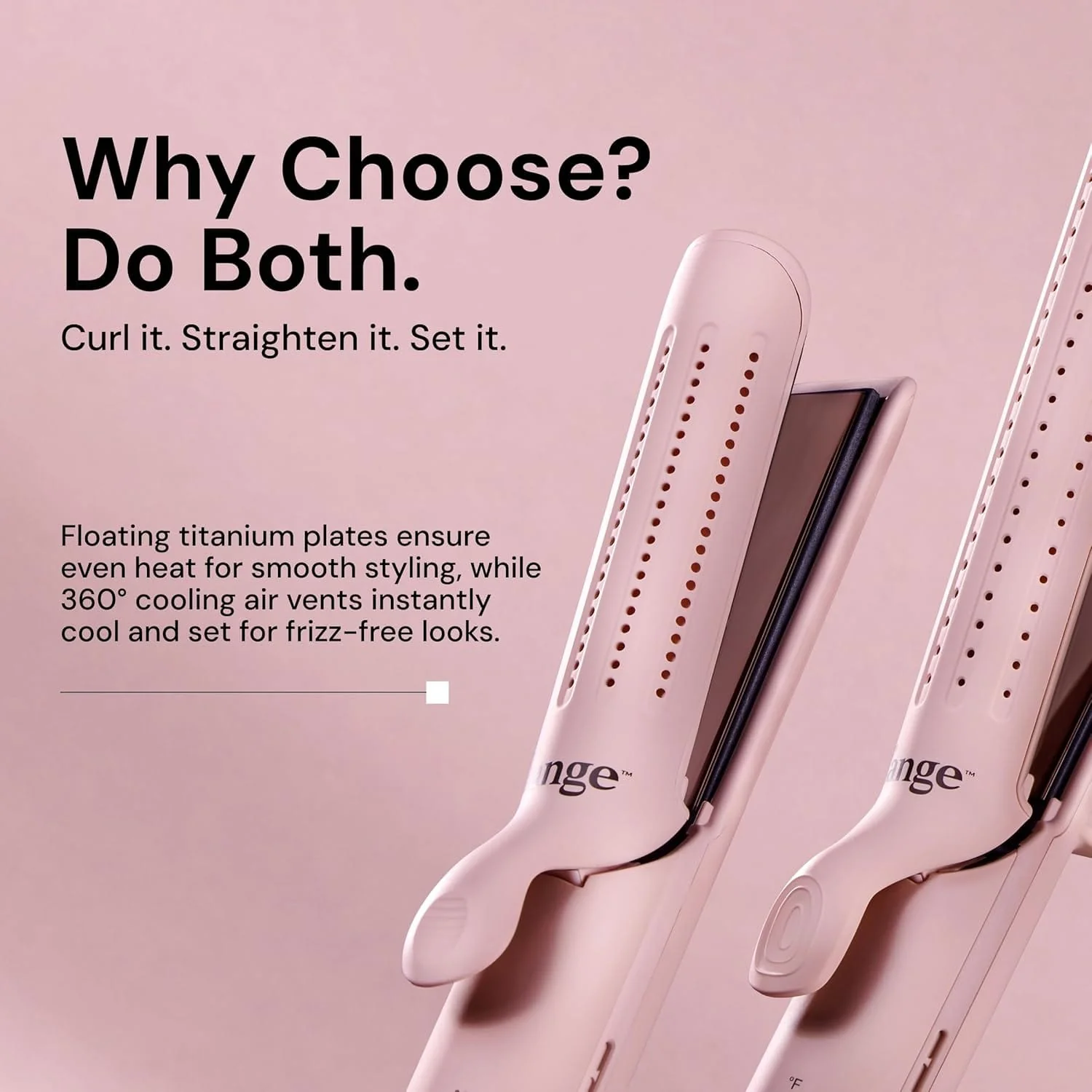 L'ange Hair Le Duo Grande 360° Airflow Styler, 2-in-1 Curling Wand & Flat Iron, Cooling Vents, Adjustable Temp, Blush - Image 4