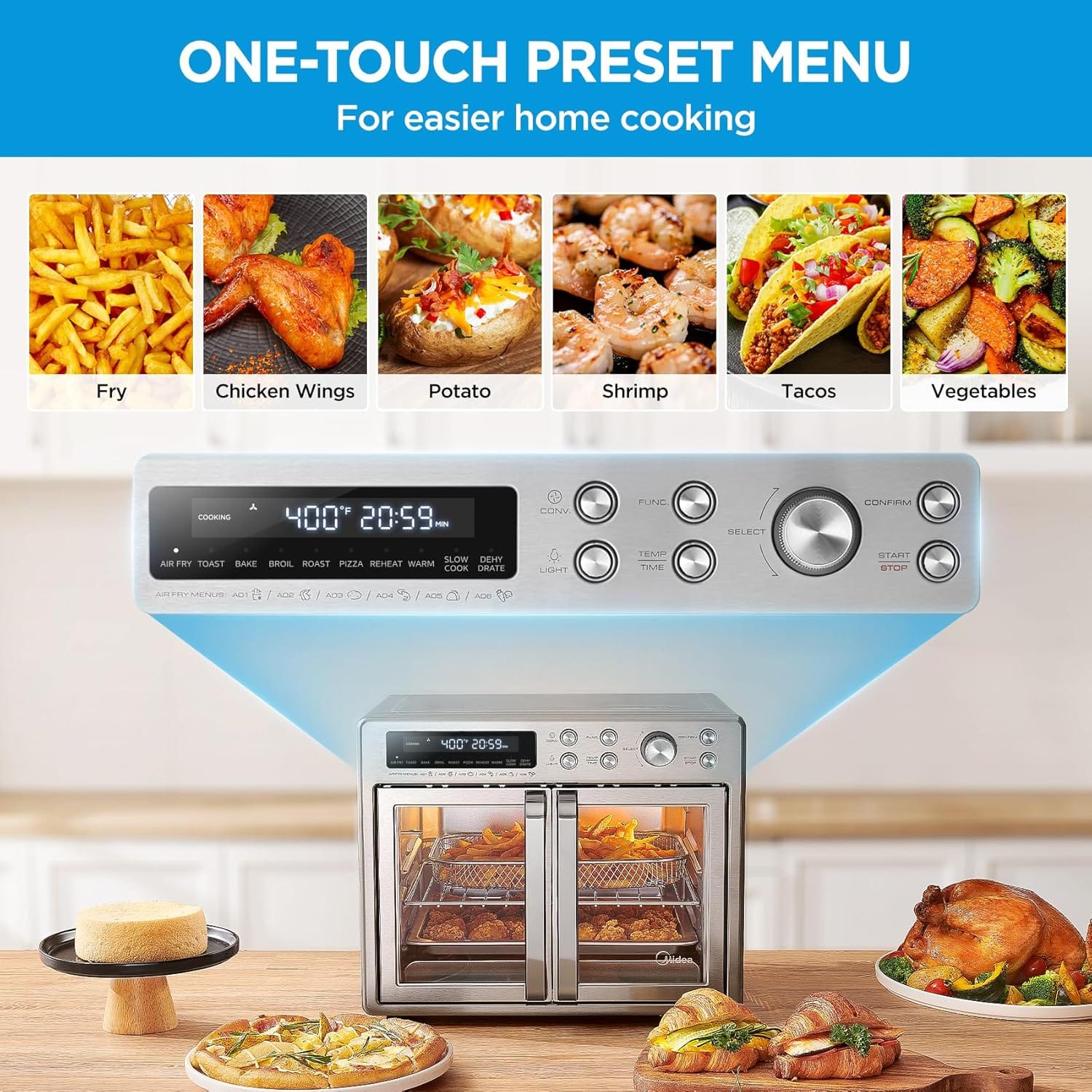 Midea Flexify French Door Air Fryer Oven, Extra-Large Air Fryer & Toaster Oven Combo, Stainless Steel - Certified Refurbished - Image 8