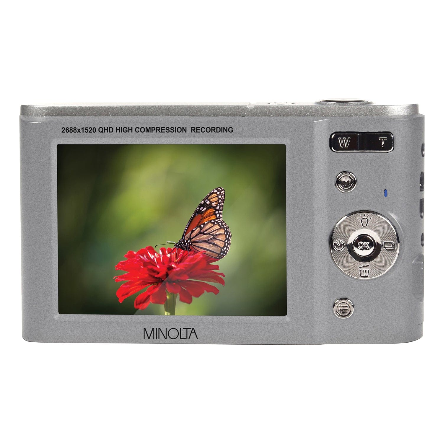 Minolta MND20 16x Digital Zoom 44 MP/2.7K Quad HD Digital Camera, Silver - Image 3