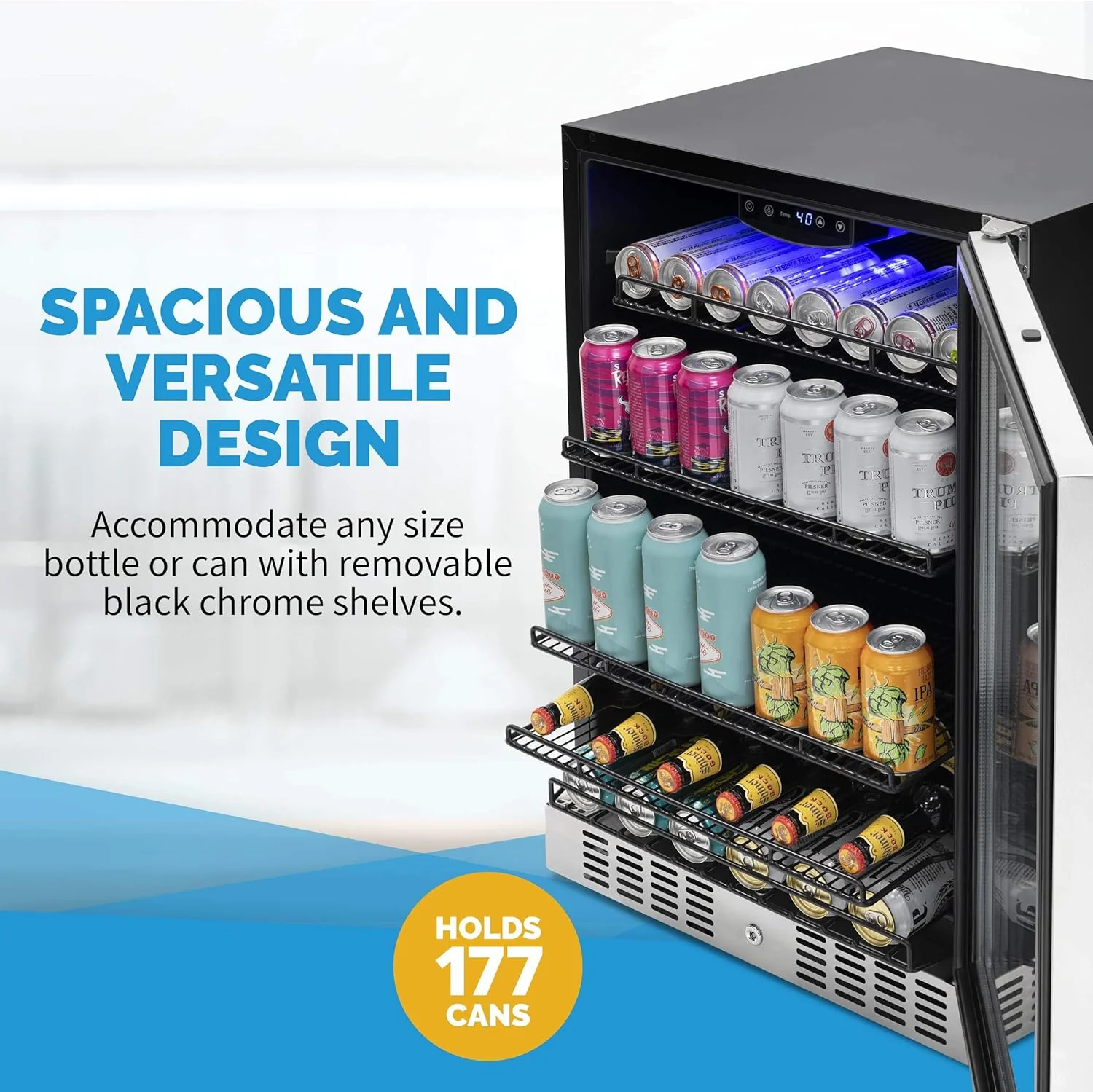 Newair 24" Built-in Beverage Fridge with Triple-Pane Glass, 177 Cans, Stainless Steel - Certified Refurbished - Image 3