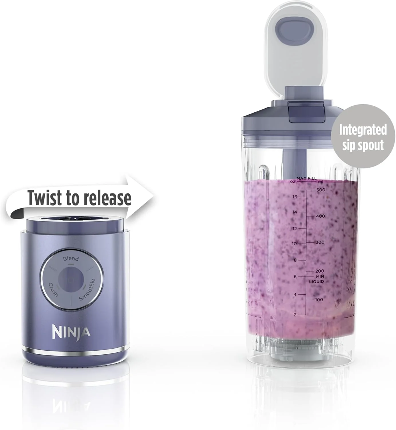 Ninja Blast Max Personal Cordless Blender for Smoothies, Blend, Ice Crush, 22 oz. Twist & Go, Lavender - Certified Refurbished - Image 2
