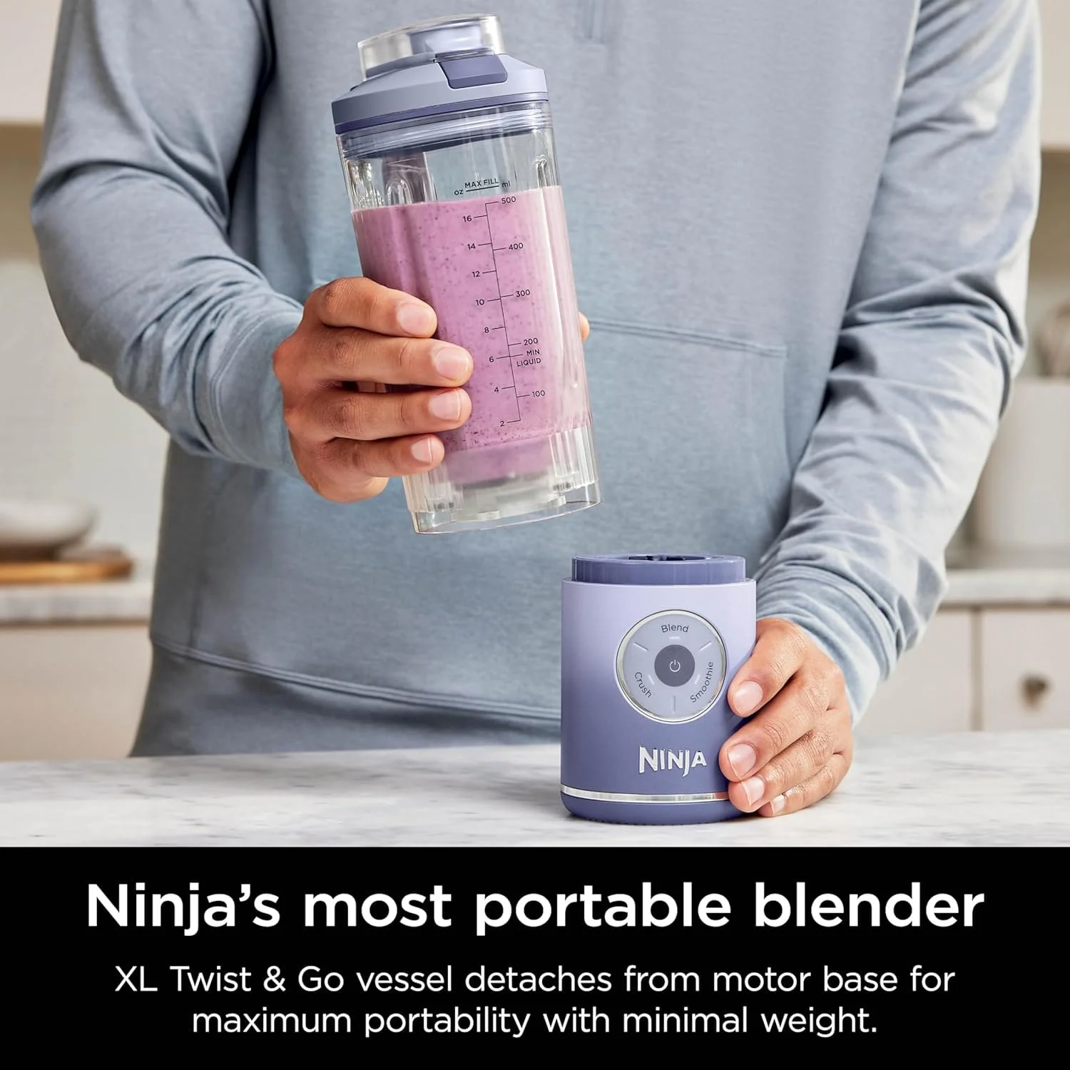 Ninja Blast Max Personal Cordless Blender for Smoothies, Blend, Ice Crush, 22 oz. Twist & Go, Lavender - Certified Refurbished - Image 4