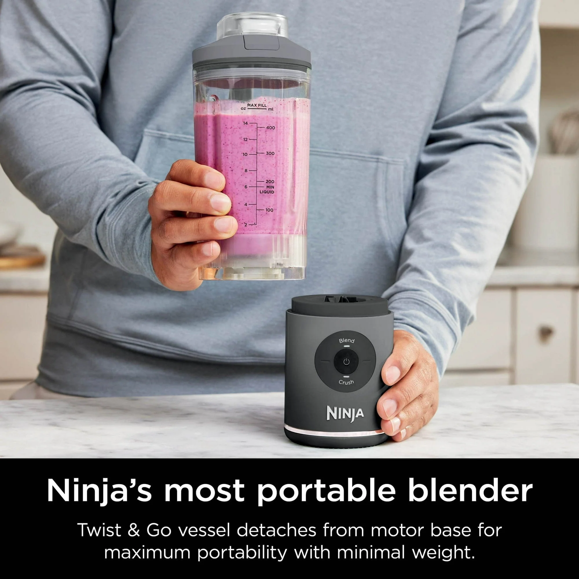 Ninja Blast Max Personal Cordless Blender for Smoothies, Frozen Drinks, Ice Crush, 20 oz. Twist & Go, Gray - Certified Refurbished - Image 3