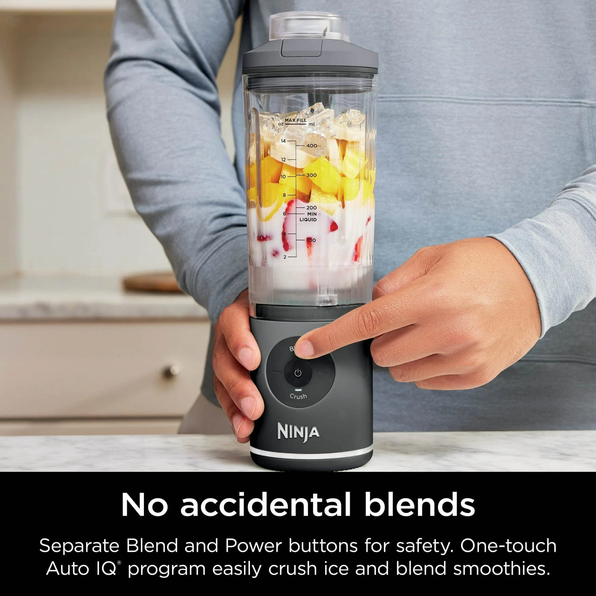 Ninja Blast Max Personal Cordless Blender for Smoothies, Frozen Drinks, Ice Crush, 20 oz. Twist & Go, Gray - Certified Refurbished - Image 4