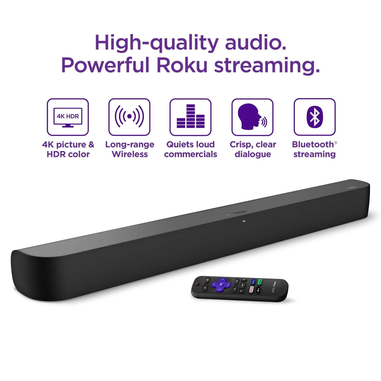 Onn 2.0 Channel Roku Soundbar with Wireless 10" Subwoofer Bundle, Roku Streaming UHD 4K Apps, Black - Image 3