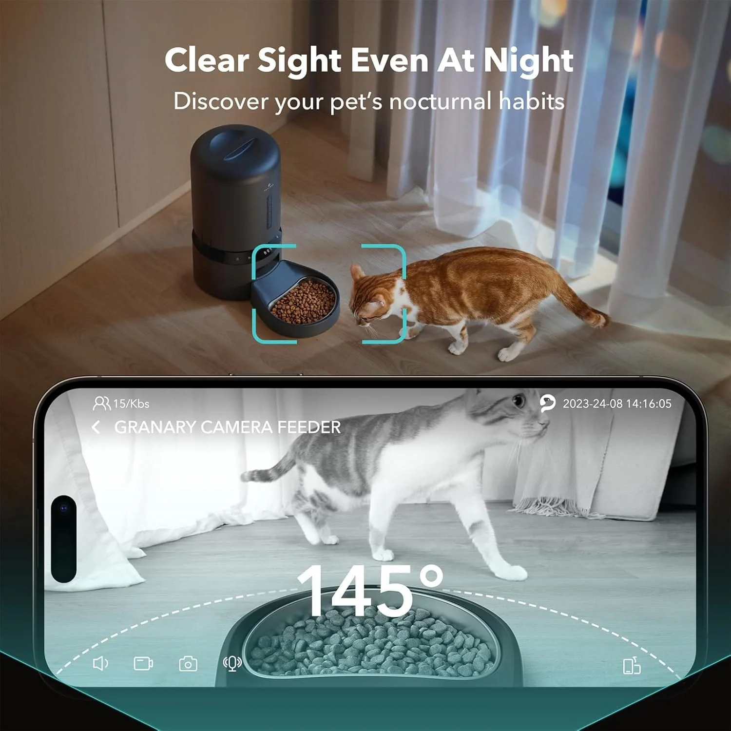 Petlibro Automatic Single Tray Smart Pet Feeder with Video Camera, Night Vision, Motion & Sound Alerts, Black - Certified Refurbished - Image 3