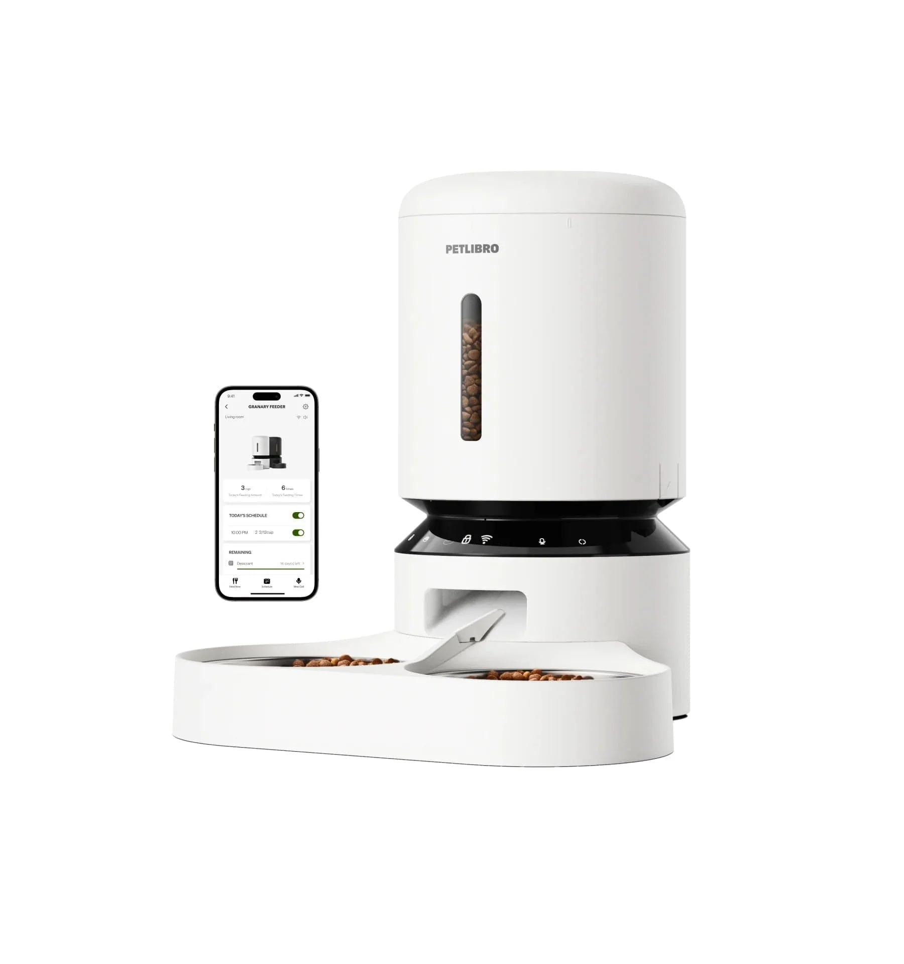 Petlibro Granary 5L Automatic Pet Feeder, WiFi Control, Double Tray, White - Certified Refurbished