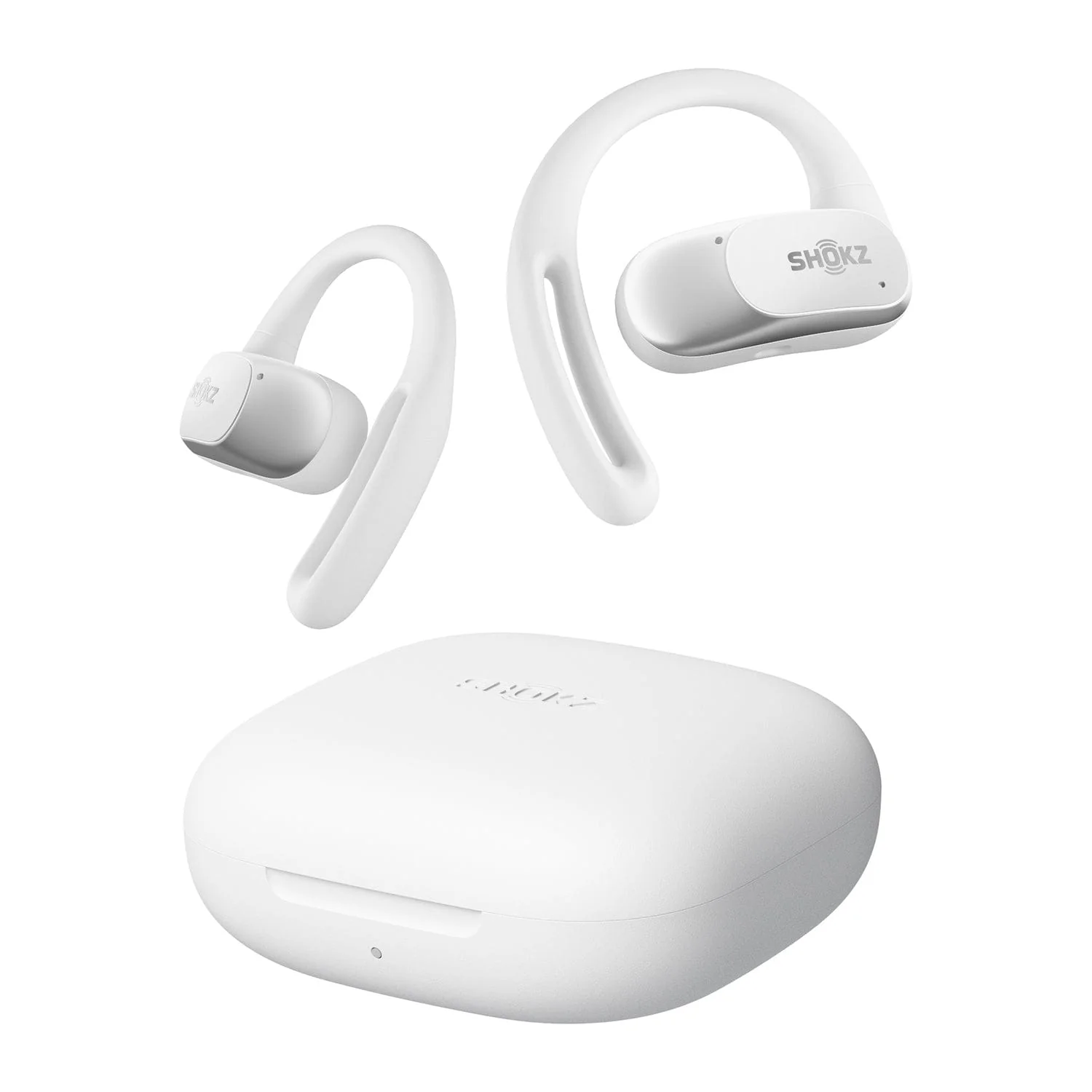 Shokz OpenFit Air TWS Bluetooth Open-Ear Earbuds with Mics, Earhooks, and Charging Case, Clear Voice, up to 28 Hours Play Time, IP54, White