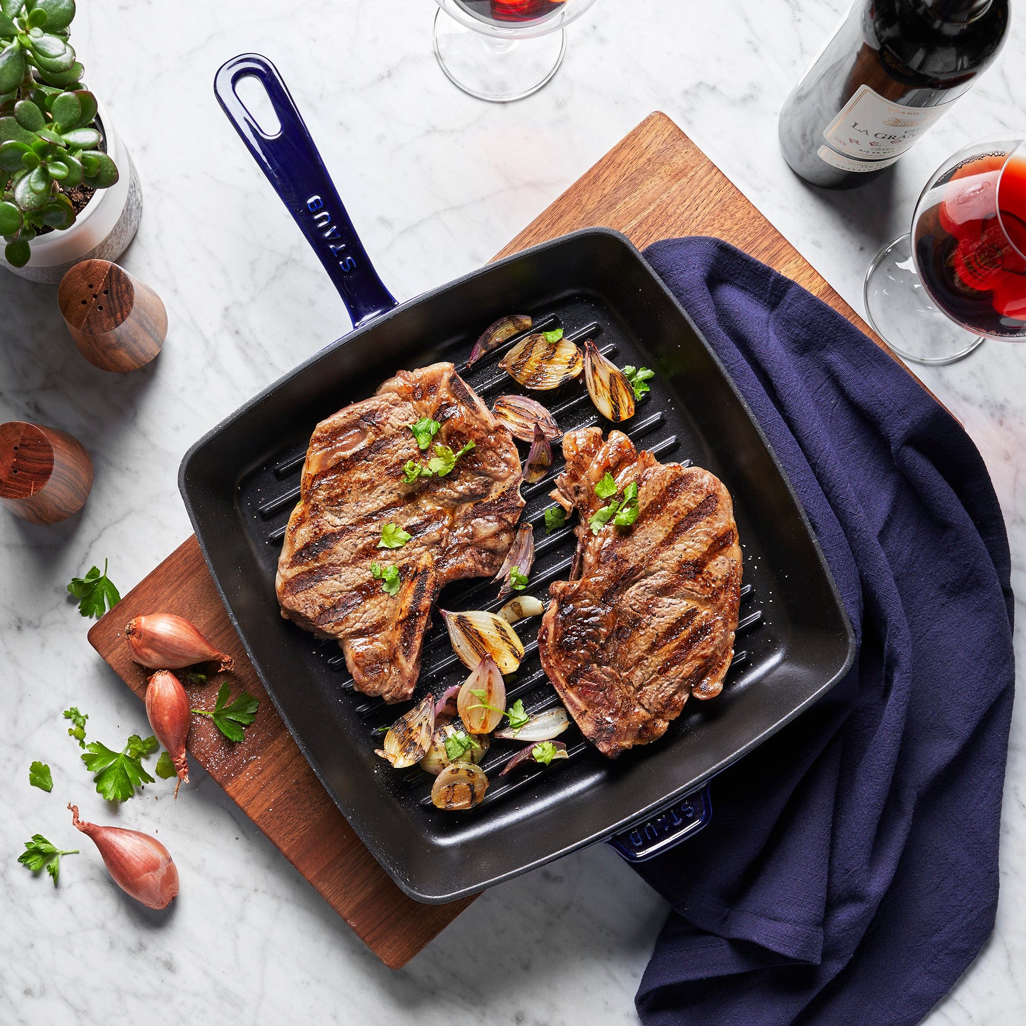 Staub Cast Iron 12-inch Square Grill Pan - Dark Blue - Image 2