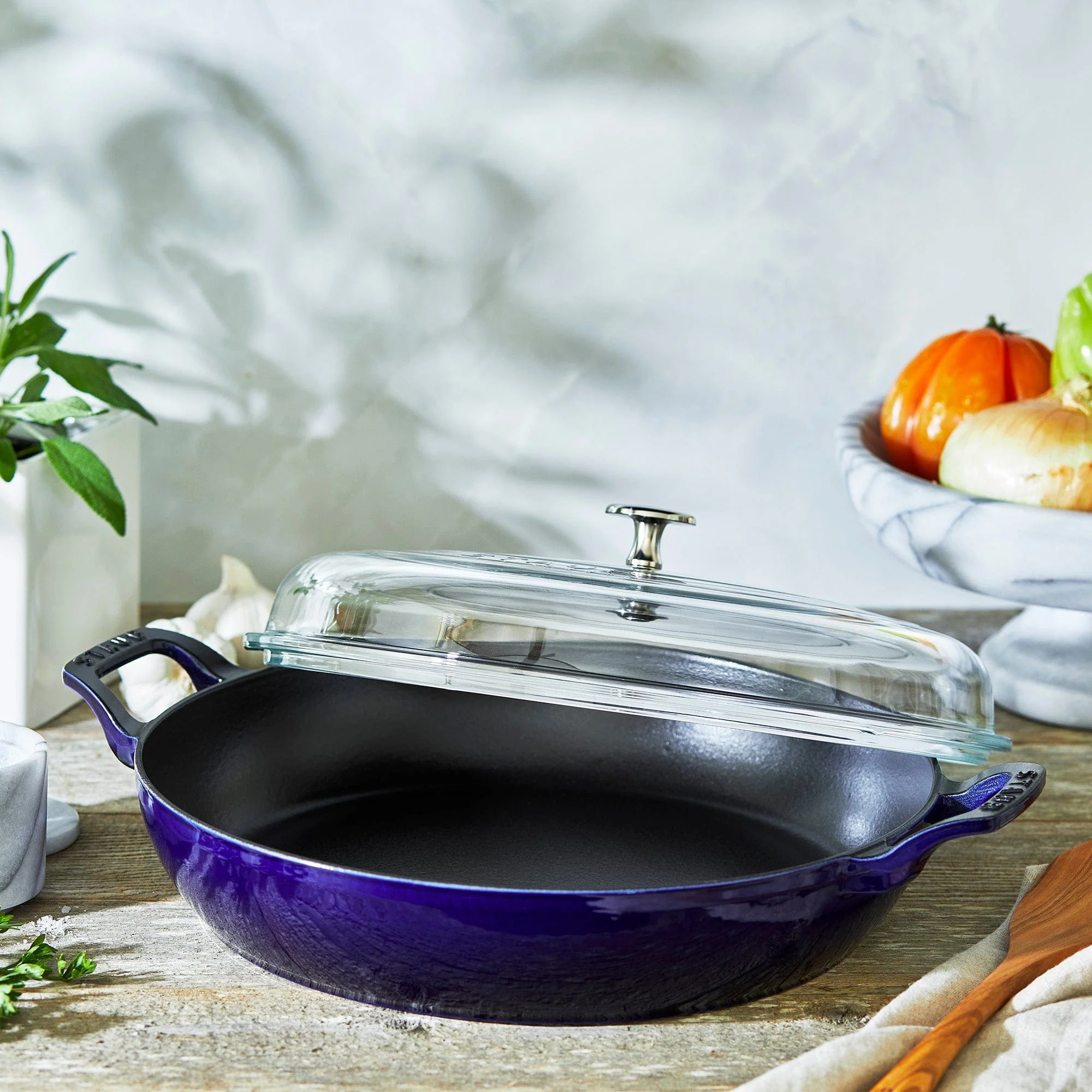 Staub Cast Iron 3.5-qt Braiser with Glass Lid - Dark Blue - Image 3
