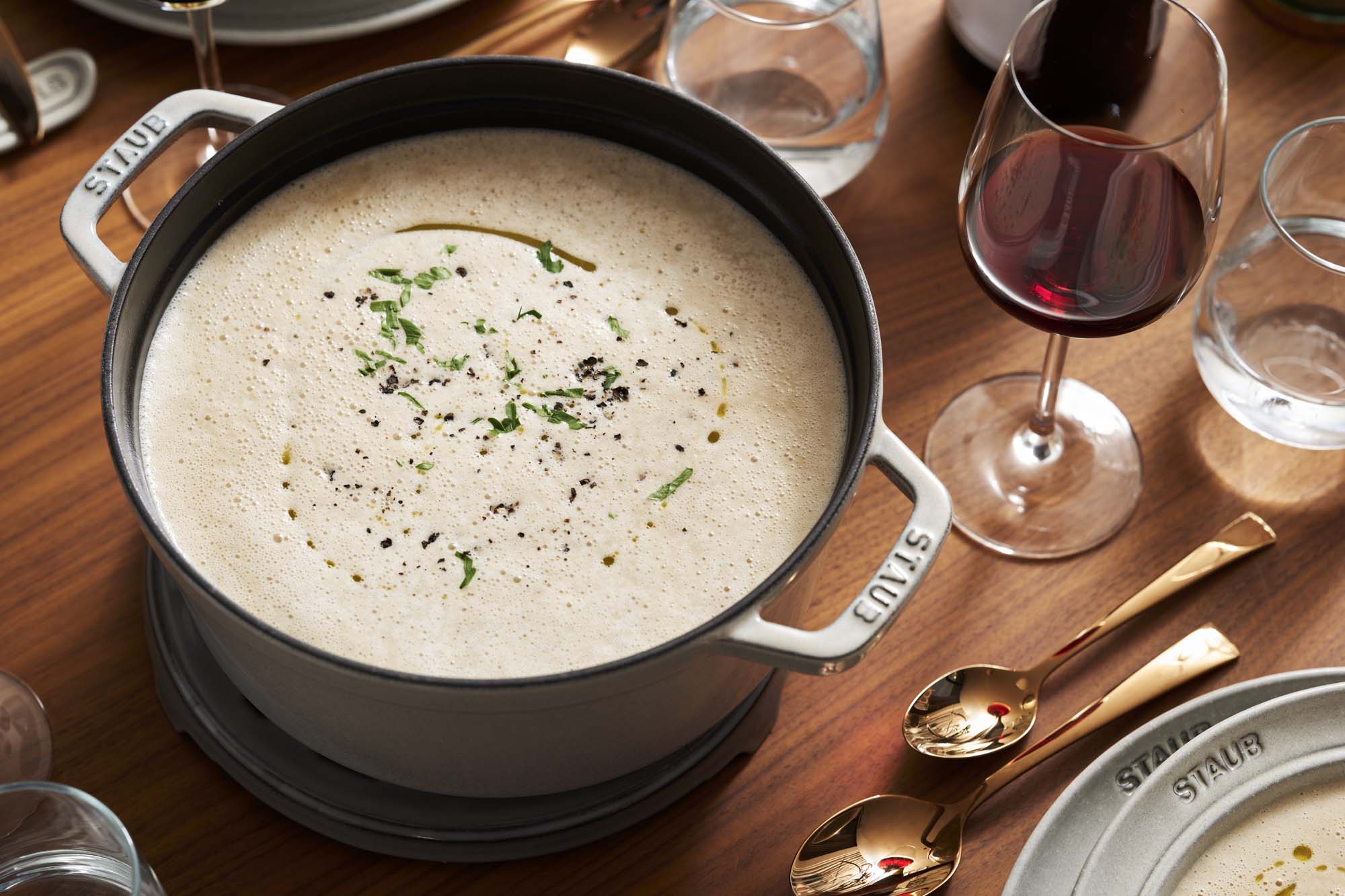 Staub Cast Iron 5.5-qt Round Cocotte, Dutch Oven - White Truffle - Image 3