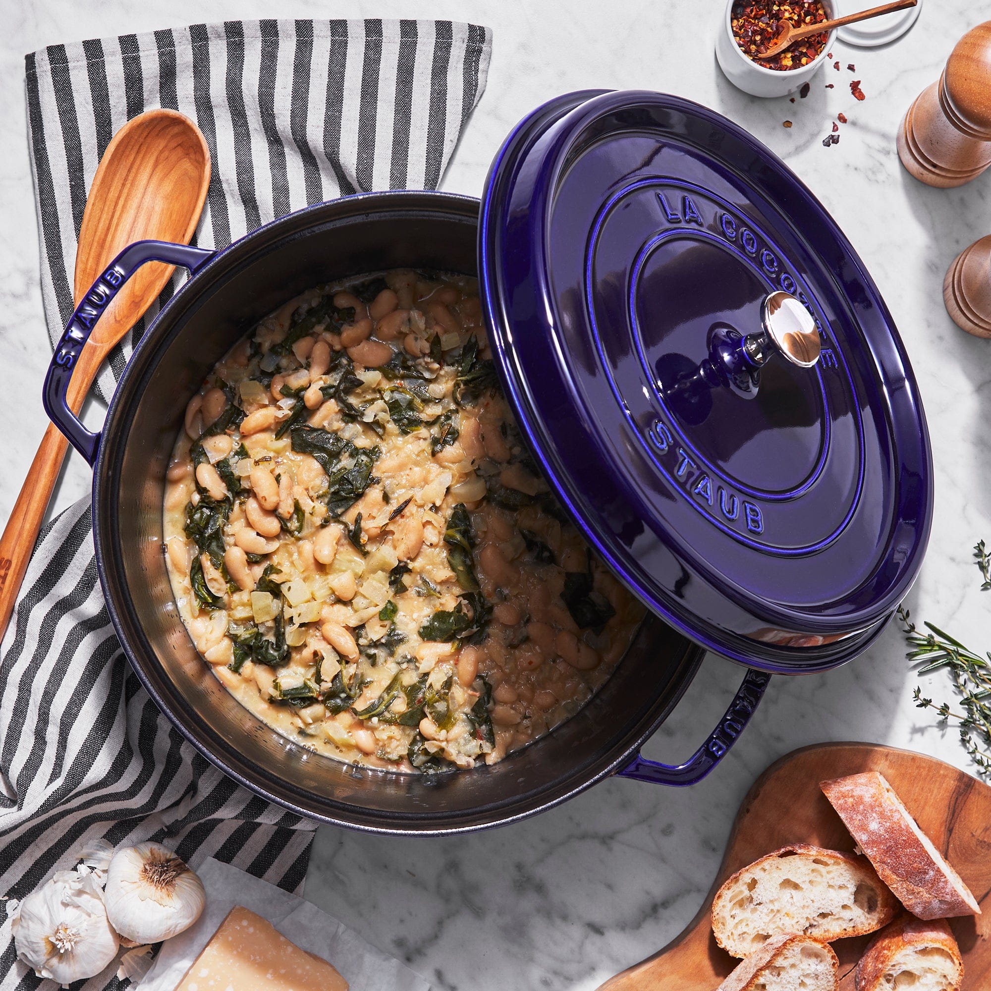 Staub Cast Iron 7-qt Round Cocotte, Dutch Oven - Dark Blue - Image 4