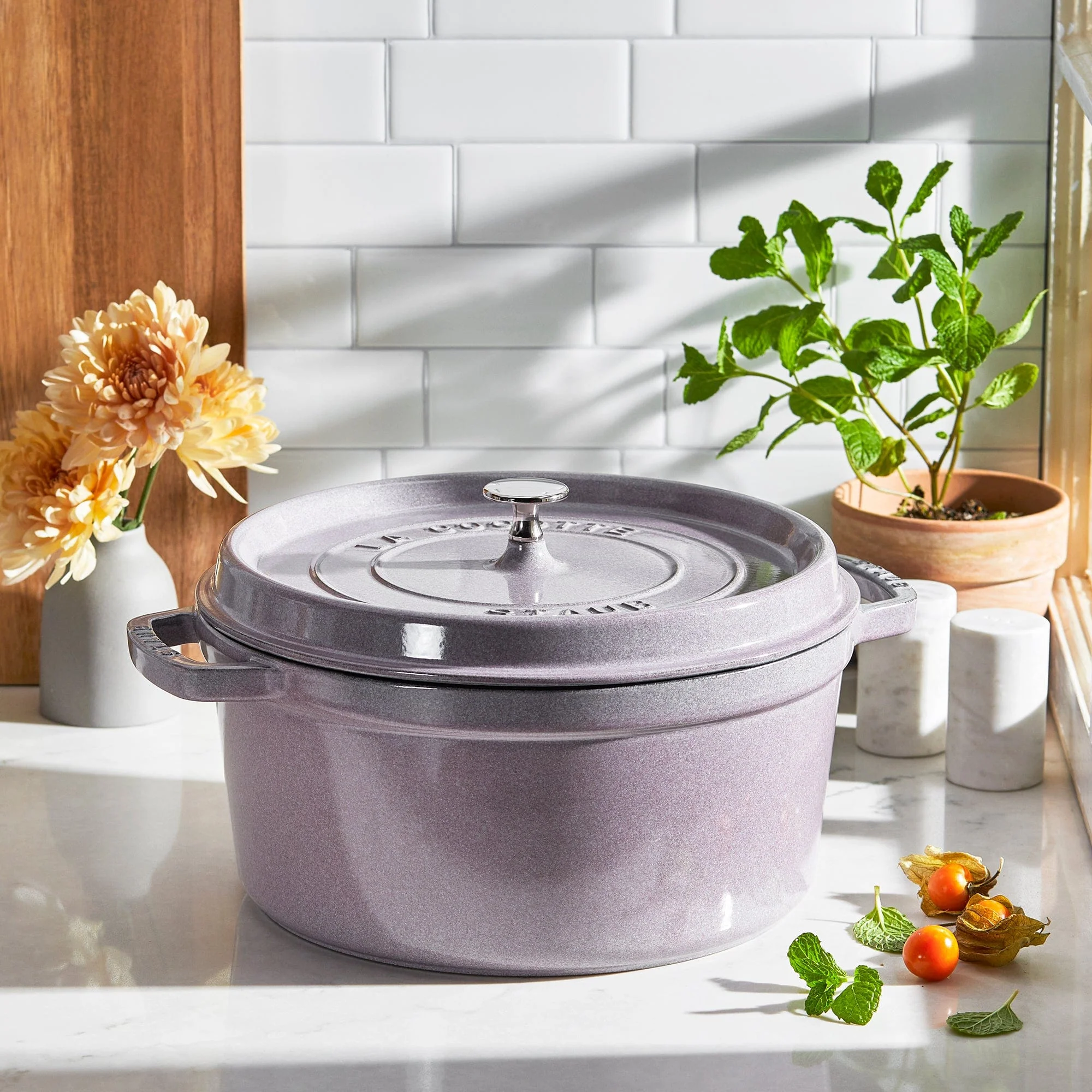 Staub Cast Iron 7-qt Round Cocotte, Dutch Oven - Lilac - Image 2