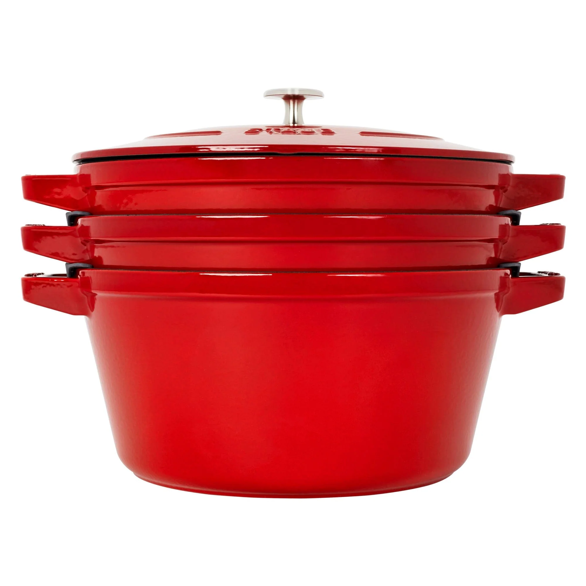 Staub Cast Iron Set 4-pc, Stackable Space-Saving Cookware Set, Dutch Oven with Lid, Cherry - Image 2