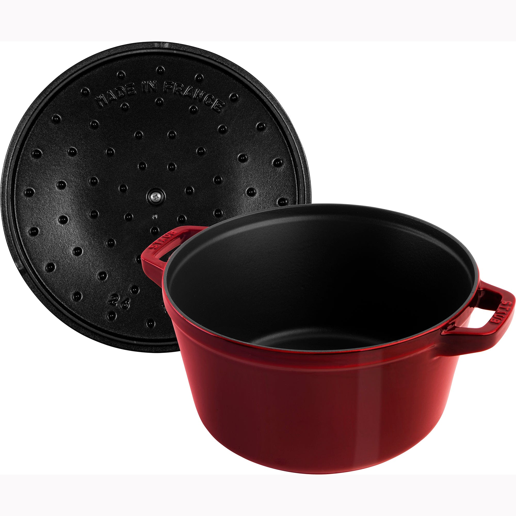 Staub Cast Iron Set 4-pc, Stackable Space-Saving Cookware Set, Dutch Oven with Lid, Grenadine - Image 6