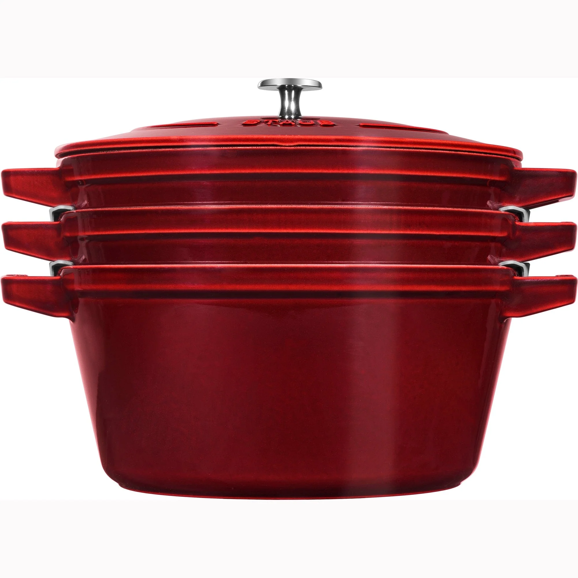 Staub Cast Iron Set 4-pc, Stackable Space-Saving Cookware Set, Dutch Oven with Lid, Grenadine - Image 7