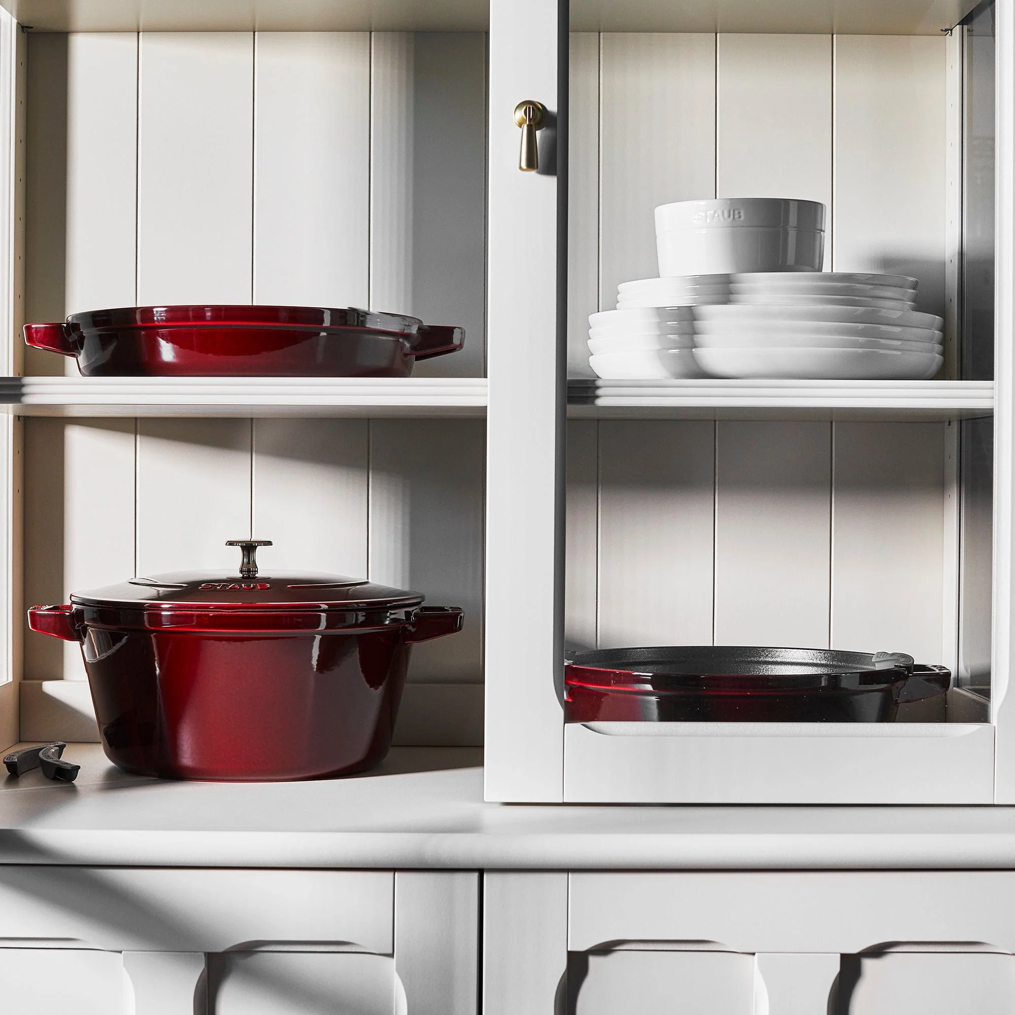 Staub Cast Iron Set 4-pc, Stackable Space-Saving Cookware Set, Dutch Oven with Lid, Grenadine - Image 8